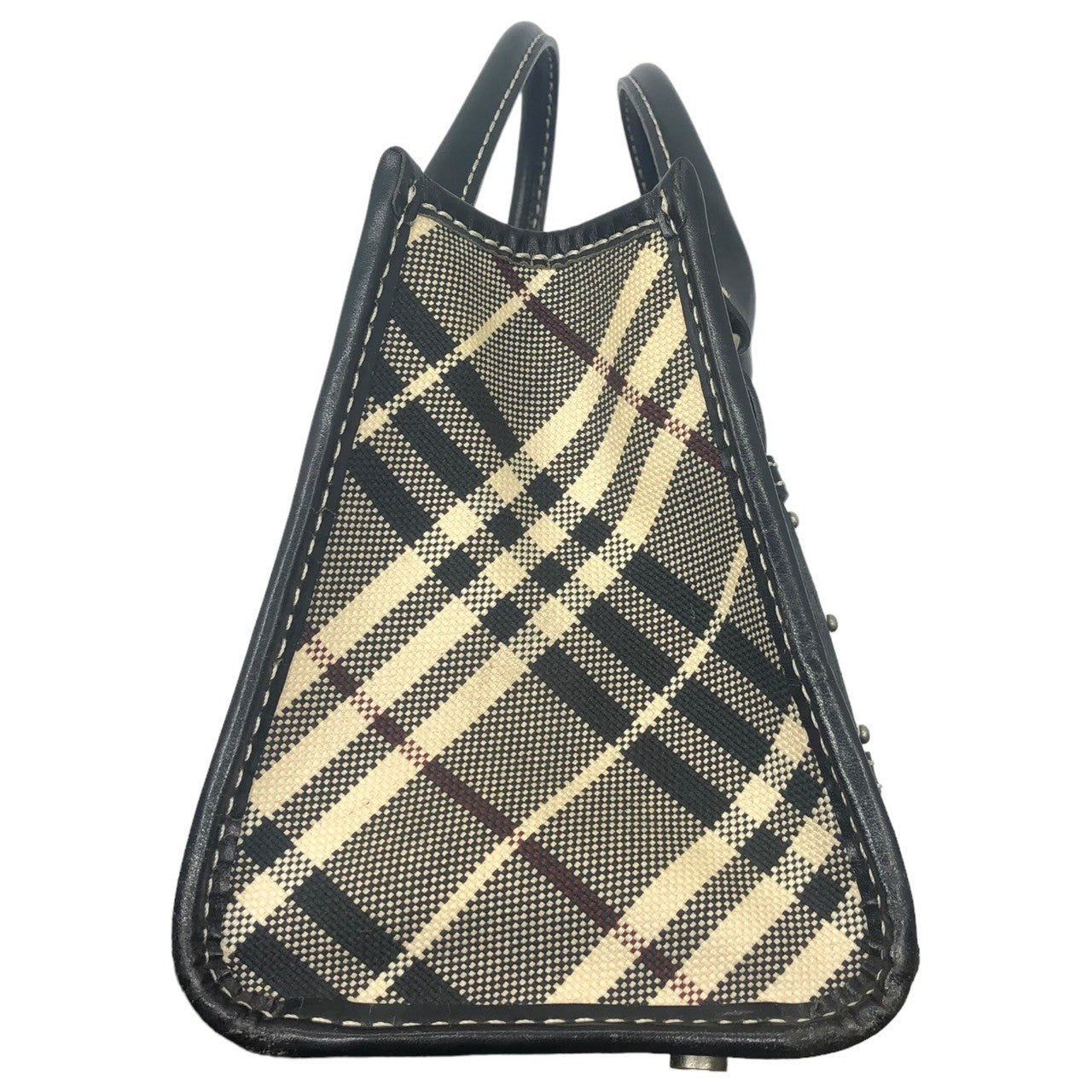 BURBERRY BLUE LABEL(バーバリーブルーレーベル) サイド ノバチェック キャンバス レザー ハンド バッグ ZA440-635-09 ネイビー×ブラック×ベージュ トート 鞄