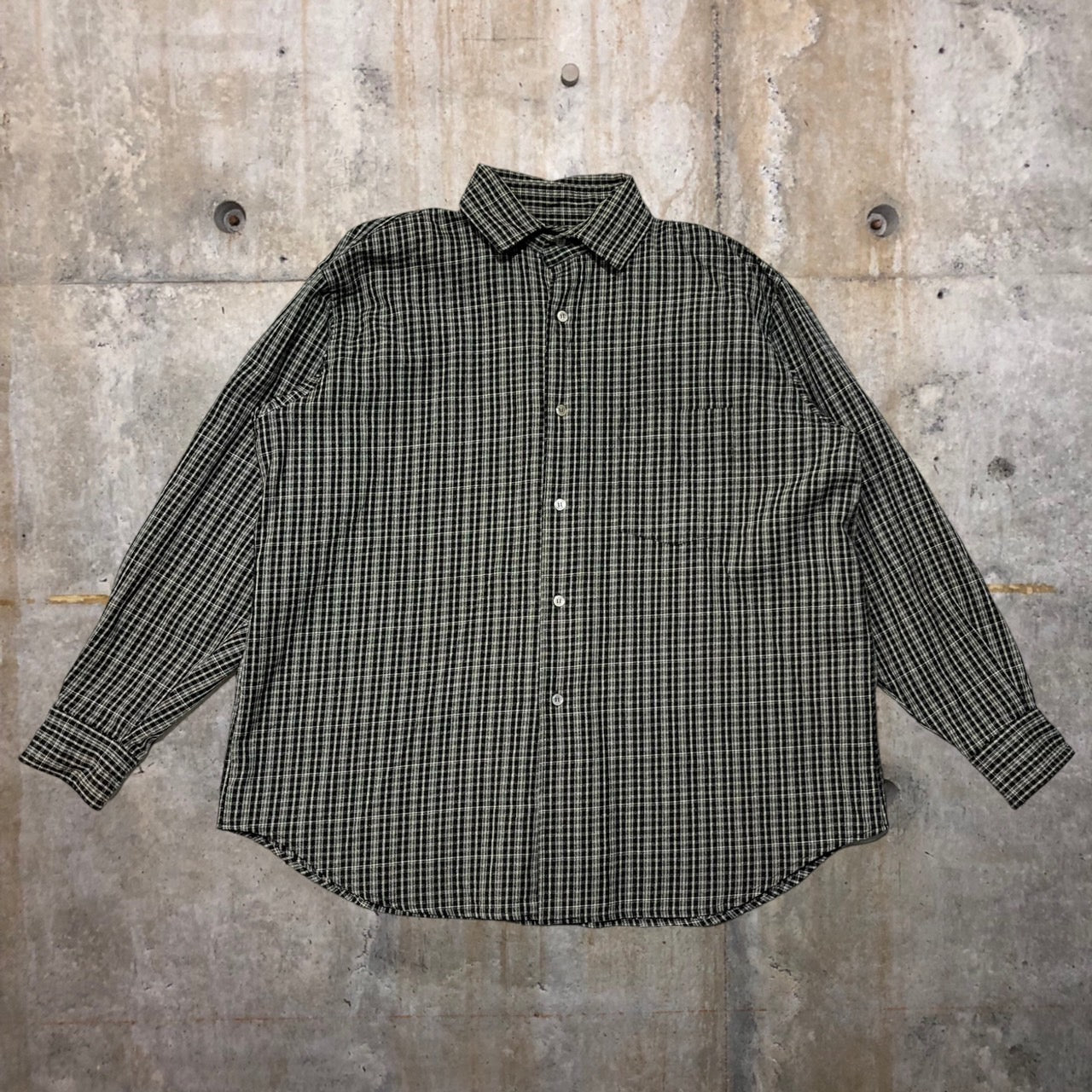 COMME des GARCONS HOMME PLUS(コムデギャルソンオムプリュス) 80's wide silhouette wool check shirt/ワイドシルエットウールチェックシャツ/80年代/ヴィンテージ PB-050010 SIZE FREE ブラック×ホワイト