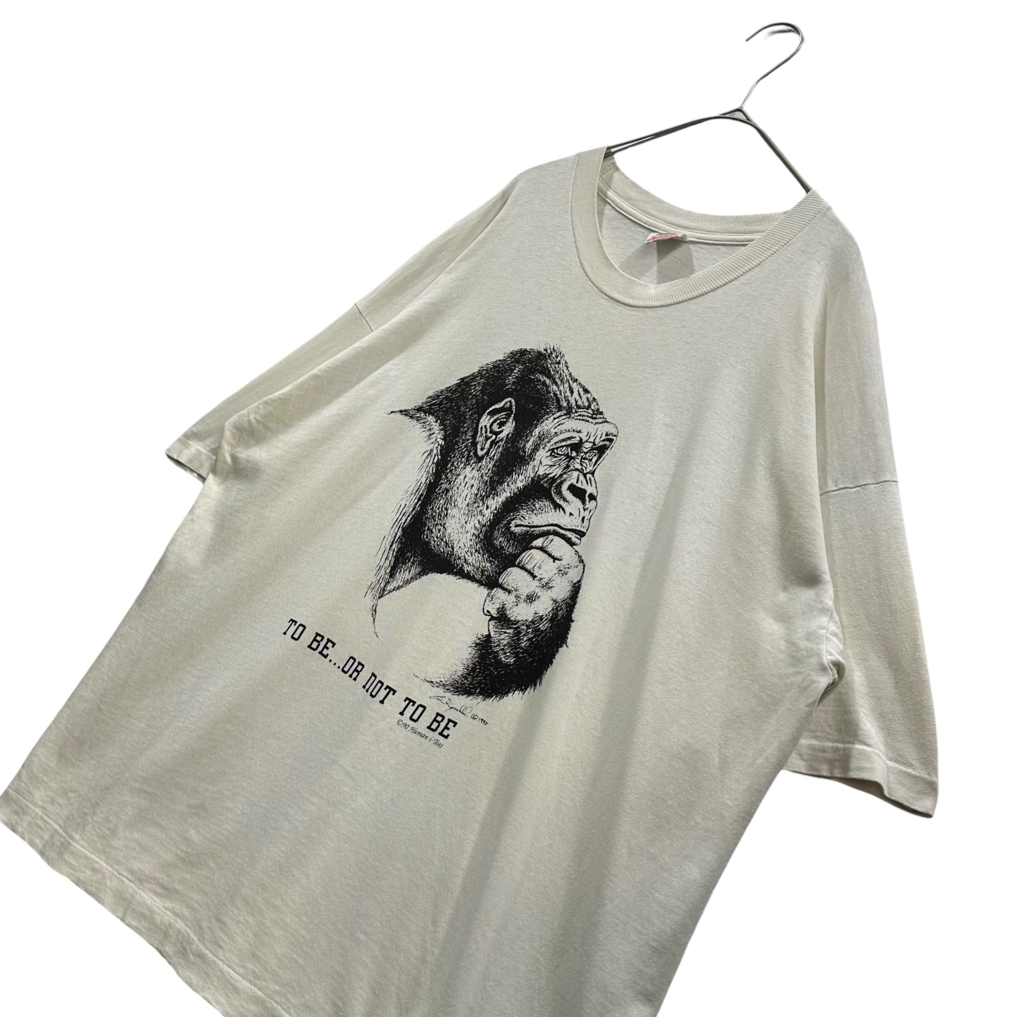 VINTAGE(ヴィンテージ) 1990's The Thinking Gorilla Printed T-Shirt 考えるゴリラ プリント Tシャツ XXL ホワイト×ブラック human-i-tees