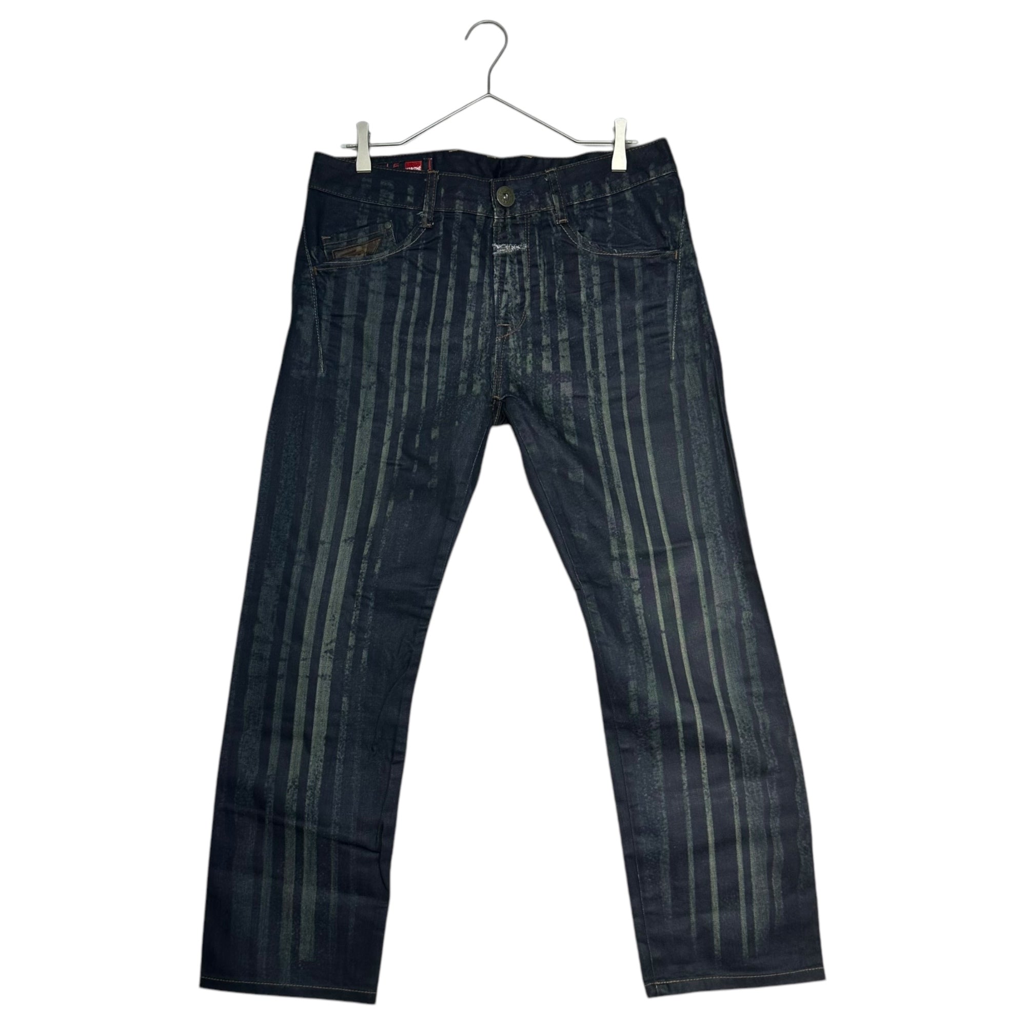 MARITHE FRANCOIS GIRBAUD(マリテフランソワジルボー) 00's Striped Washed Printed Straight Denim Pants ストライプ ウォッシュ加工 プリント ストレート デニム パンツ M7-1789 M インディゴ Y2K アーカイブ