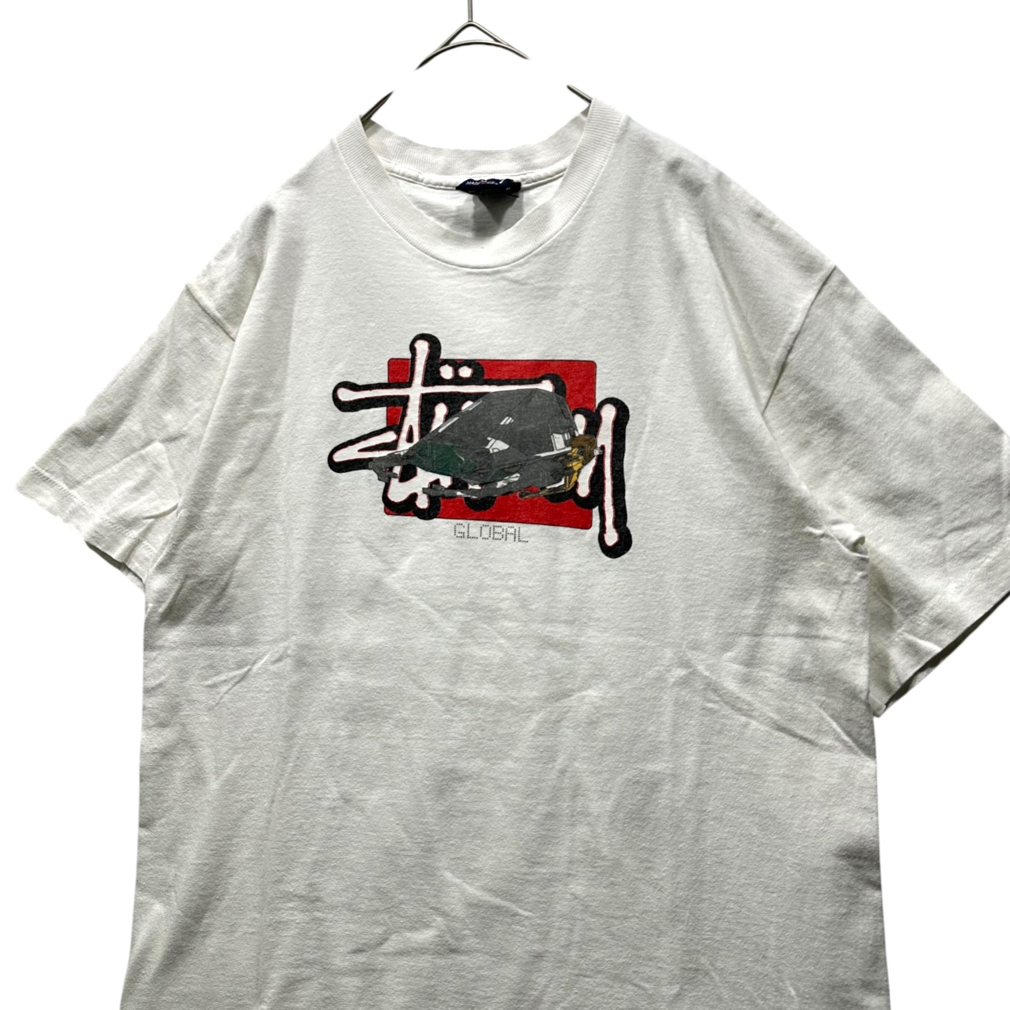 STUSSY(ステューシー) 90's USA made Global Logo Tee グラフィック ロゴ プリント Tシャツ M ホワイト 紺タグ 90年代 OLD ヴィンテージ