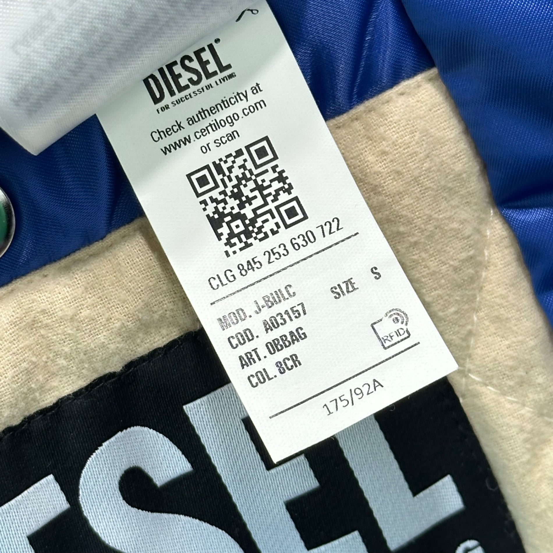 DIESEL(ディーゼル) 21AW Vercity Bomber Jacket バーシティー ボンバー ジャケット 0BBAG S ブルー