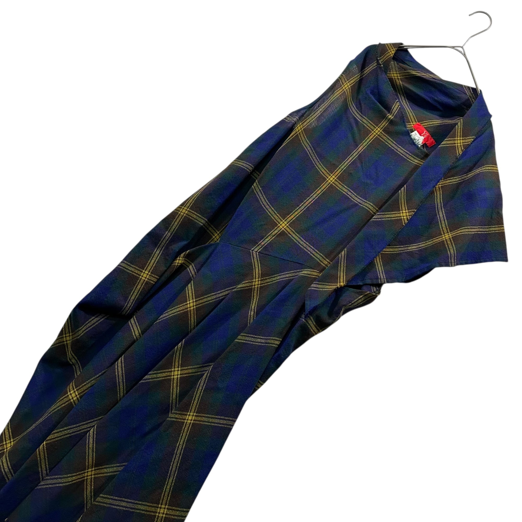 Y's Red Label(ワイズレッドレーベル) Asymmetric Check Sleeveless Wool Dress アシンメトリー 変形 チェック ノースリーブ ウール ワンピース YX-D58-158 2(M程度) ブルー×イエロー×グリーン ヨウジヤマモト
