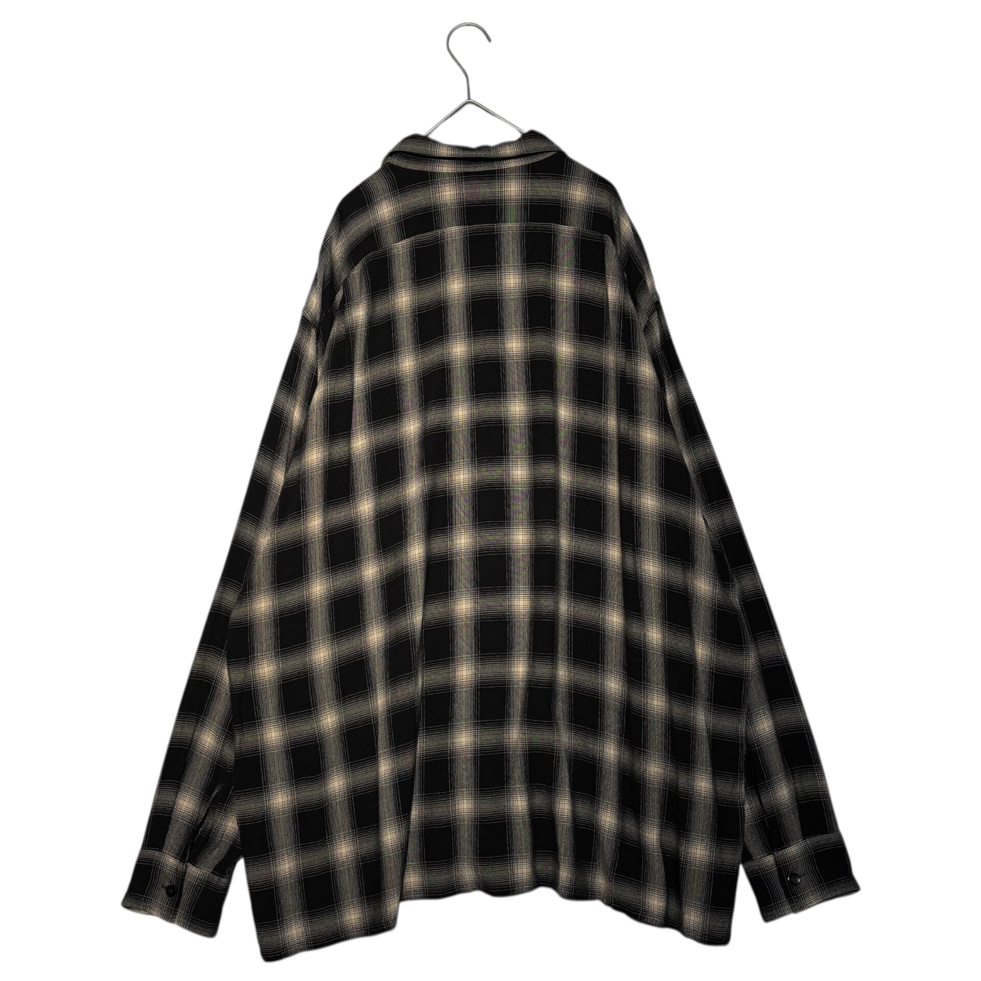 COMOLI(コモリ) 23SS RAYON CHECK OPEN COLLAR SHIRT レーヨン チェック オープンカラー シャツ X01-02008 4 ブラック オンブレ