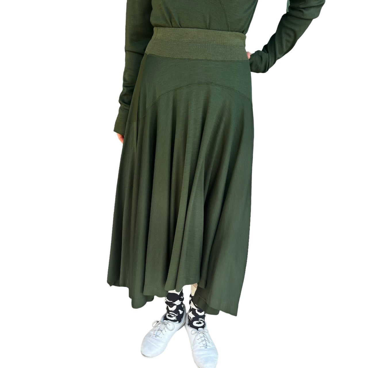 ISSEY MIYAKE(イッセイミヤケ) 80's筆タグ ウール ニット アシンメトリー スカート ゴムウエスト JY53058 M カーキ 80年代 ヴィンテージ