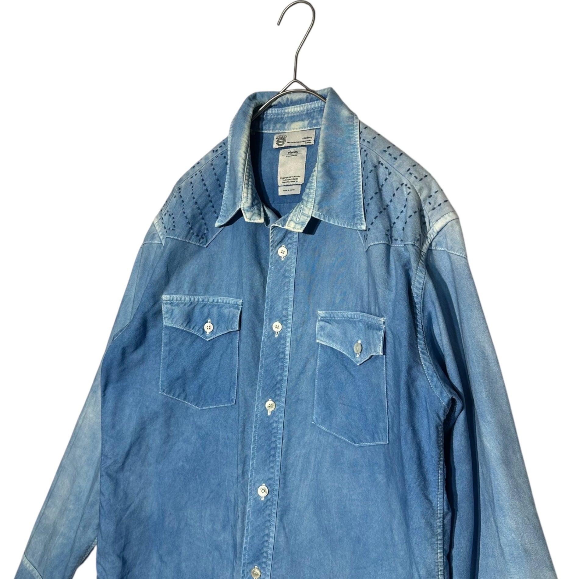 VISVIM(ビズビム/ヴィズヴィム) Sashiko Western Cotton L/S Shirt 刺し子 ウエスタン コットン 長袖 シャツ VS000 919 2 スカイブルー サシコ