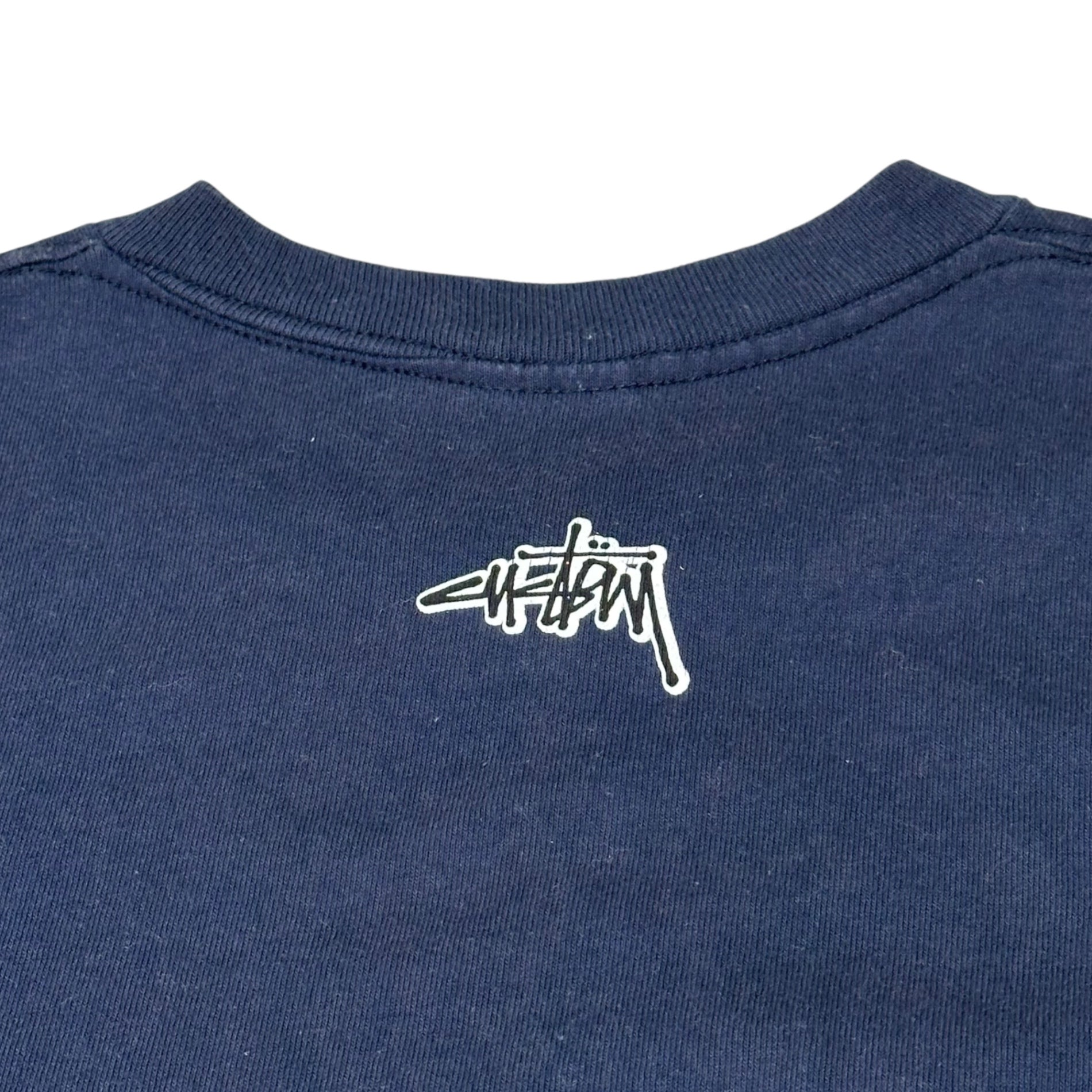 STUSSY(ステューシー) 00's USA made CUSTOMADE Mountain Print Logo Crew Neck T-Shirt カスタムメイド 山岳 プリント ロゴ クルーネック Tシャツ 表記無(M程度) ネイビー×ブルー USA製