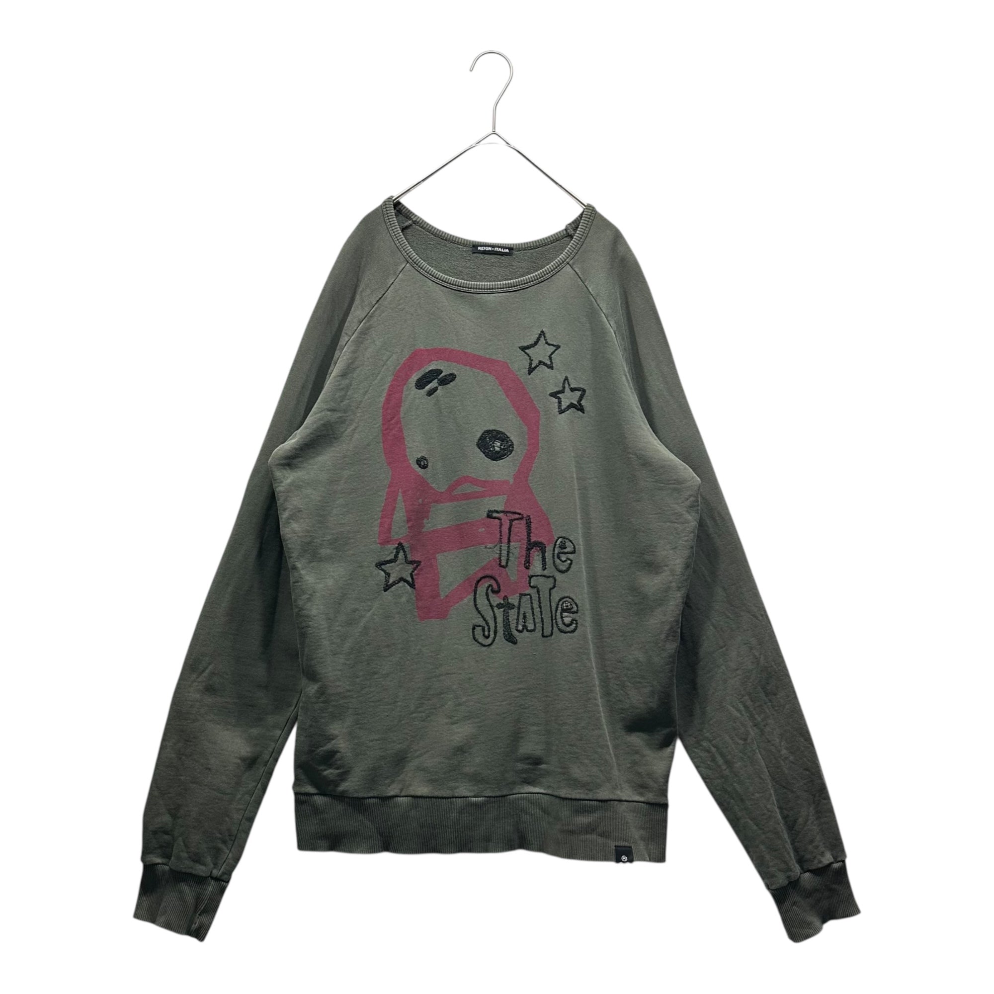 REIGN ITALIA(レインイタリア) Stitch and Print Sweatshirt ステッチ アンド プリント スウェット AF167 F060 4001 L カーキ