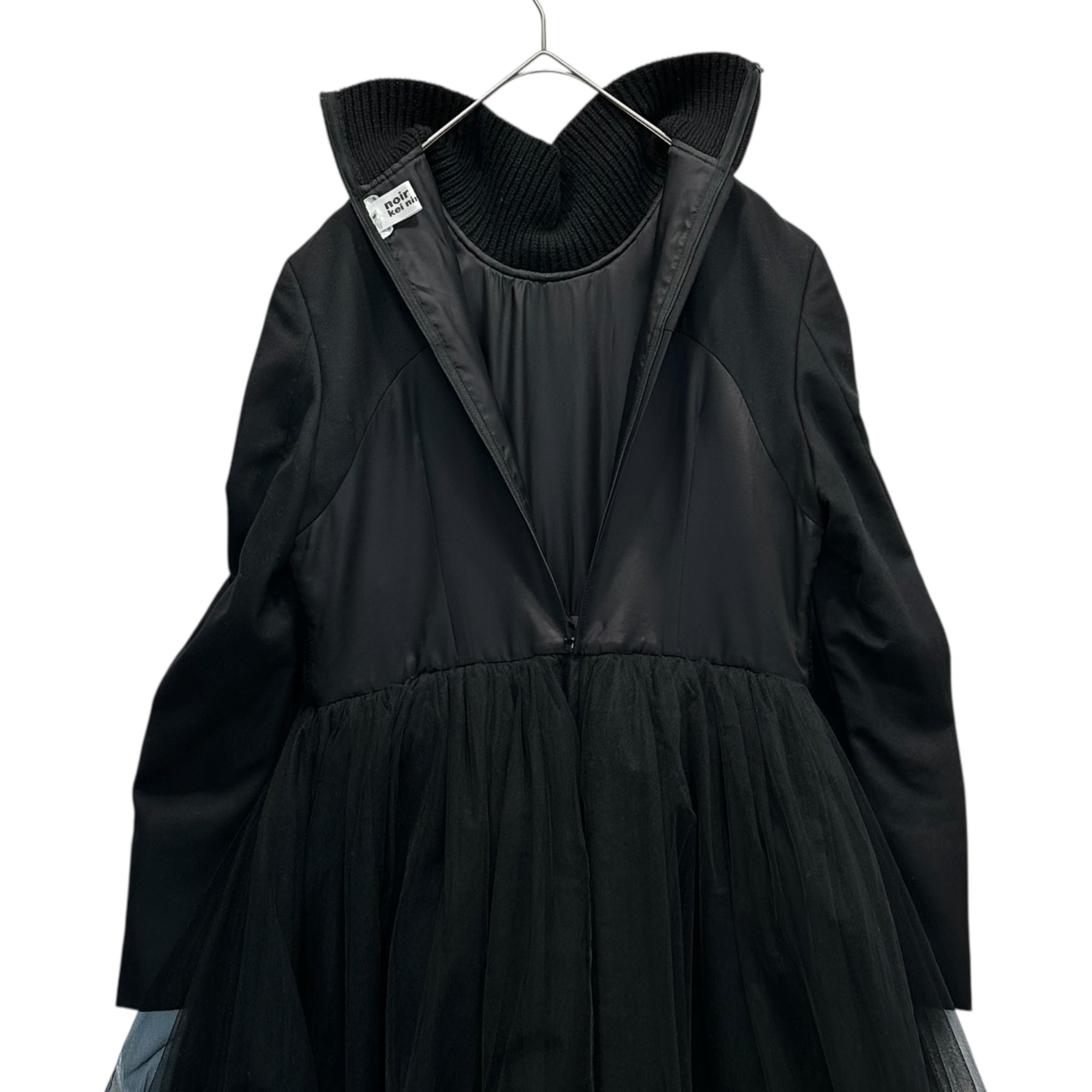 noir kei ninomiya(ノワールケイニノミヤ) 23AW Knit-Panel Tailored Sleeve Tulle Dress ニット切替 テーラード スリーブ チュール ワンピース 3L-O012 S ブラック AD2023