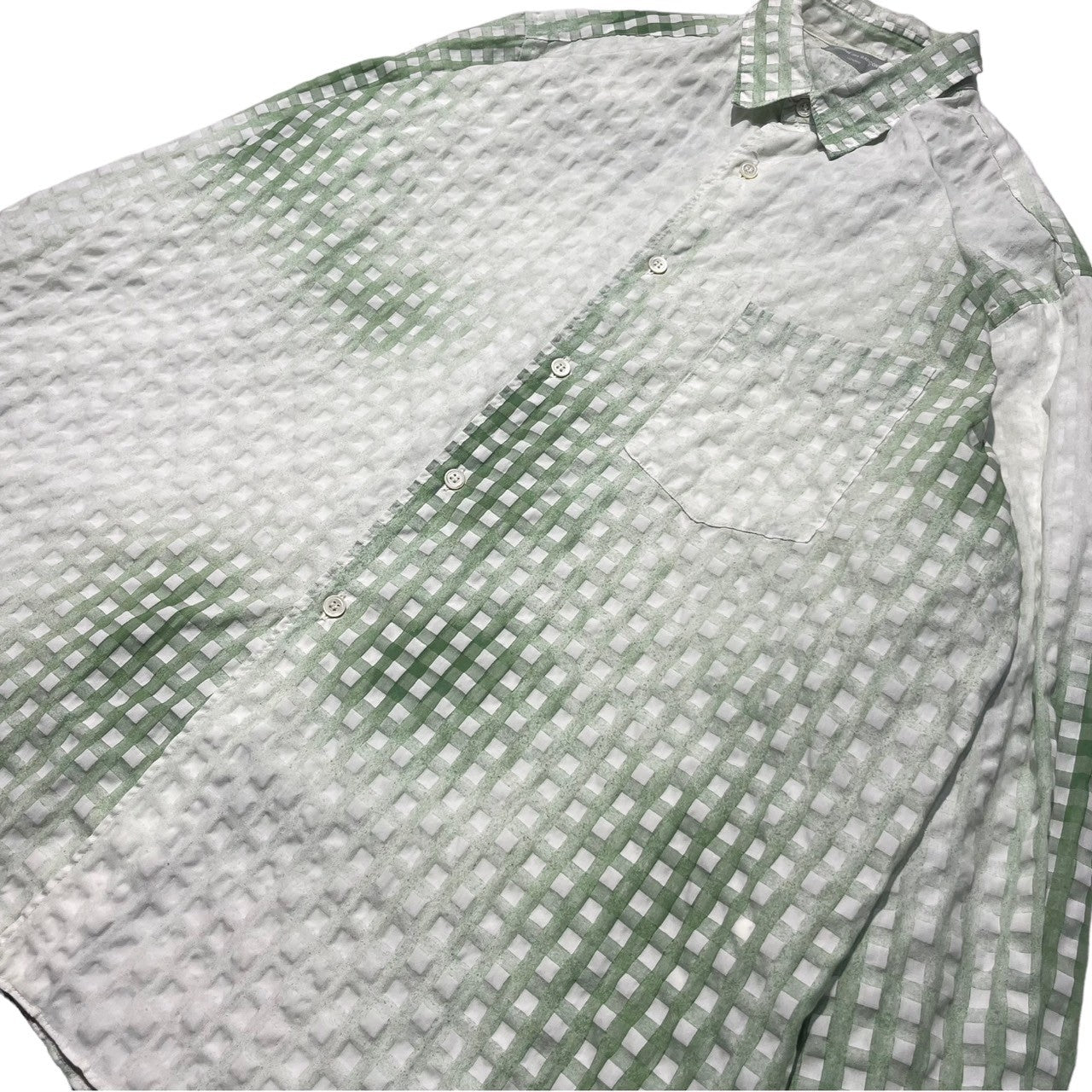COMME des GARCONS HOMME(コムデギャルソンオム) 90's waffle embossing gradation check shirt/ワッフル型押しグラデーションチェックシャツ/田中啓一 HB-040050 SIZE FREE ホワイト×グリーン AD1998 田中オム