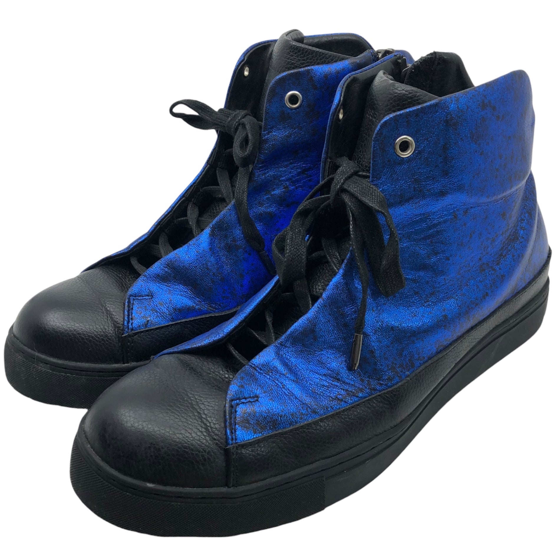 ISSEY MIYAKE MEN(イッセイミヤケメン) Lame coated leather high-cut sneakers ラメ コーティング ハイカット スニーカー ME51/56AJ004 5(28cm程度) ブラック×ブルー