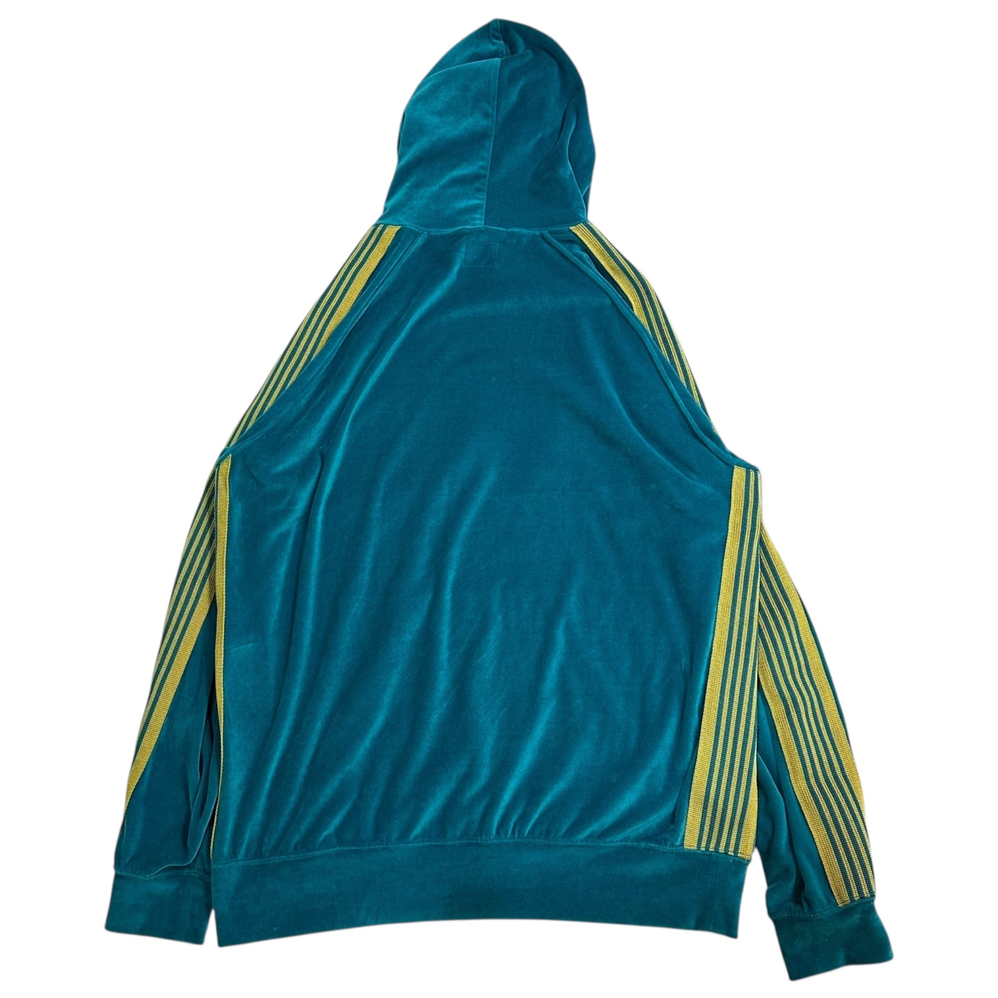 NEEDLES(ニードルズ) 24SS TRACK HOODY - C/Pe Velour トラック フーディー ベロア 0T234 L ターコイズブルー×イエロー プルオーバー パーカー ロゴ turquoise