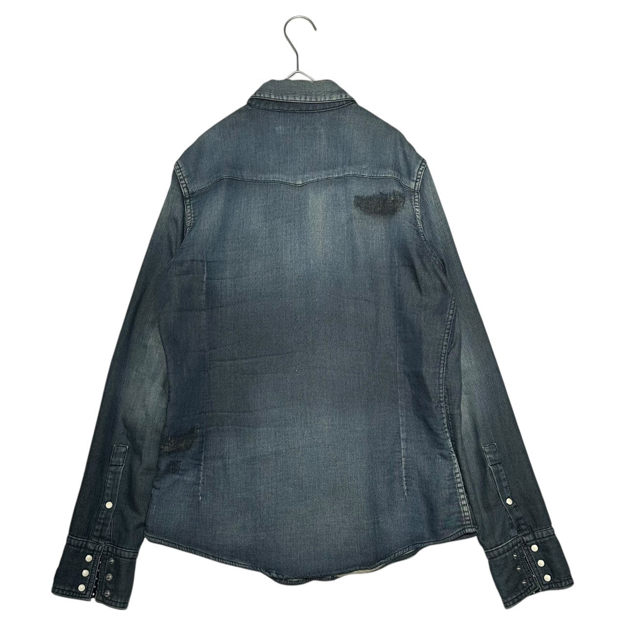 1PIU1UGUALE3(ウノピゥウノウグァーレトレ) DAMAGE SWEAT DENIM WESTERN SHIRT スウェット デニム ウエスタン シャツ MRS011 54(XL程度) インディゴ ヴィンテージ加工