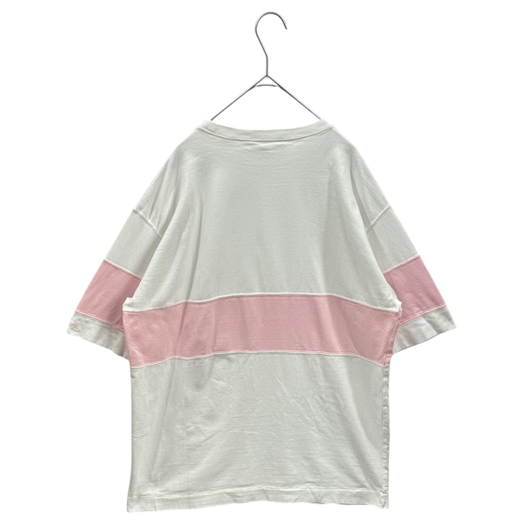 GOODENOUGH(グッドイナフ) 90's Line-blocked s/s T-shirt ライン 切替 半袖 Tシャツ 表記消(L程度) ホワイト×ピンク