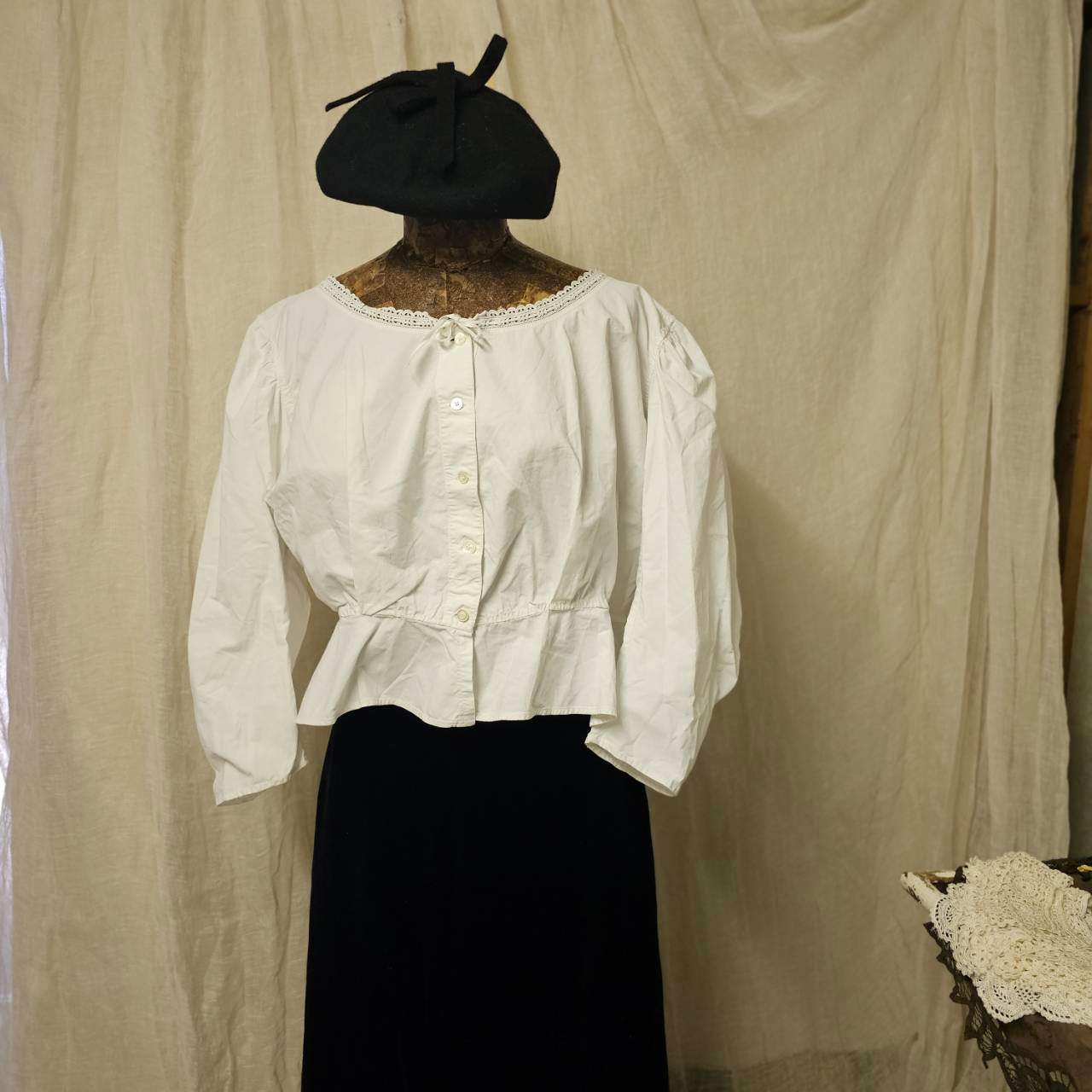 Euro vintage(ヨーロッパヴィンテージ) big ribbon design felt black beret 大きなリボンデザイン付きブラックフェルトベレー帽 ブラック