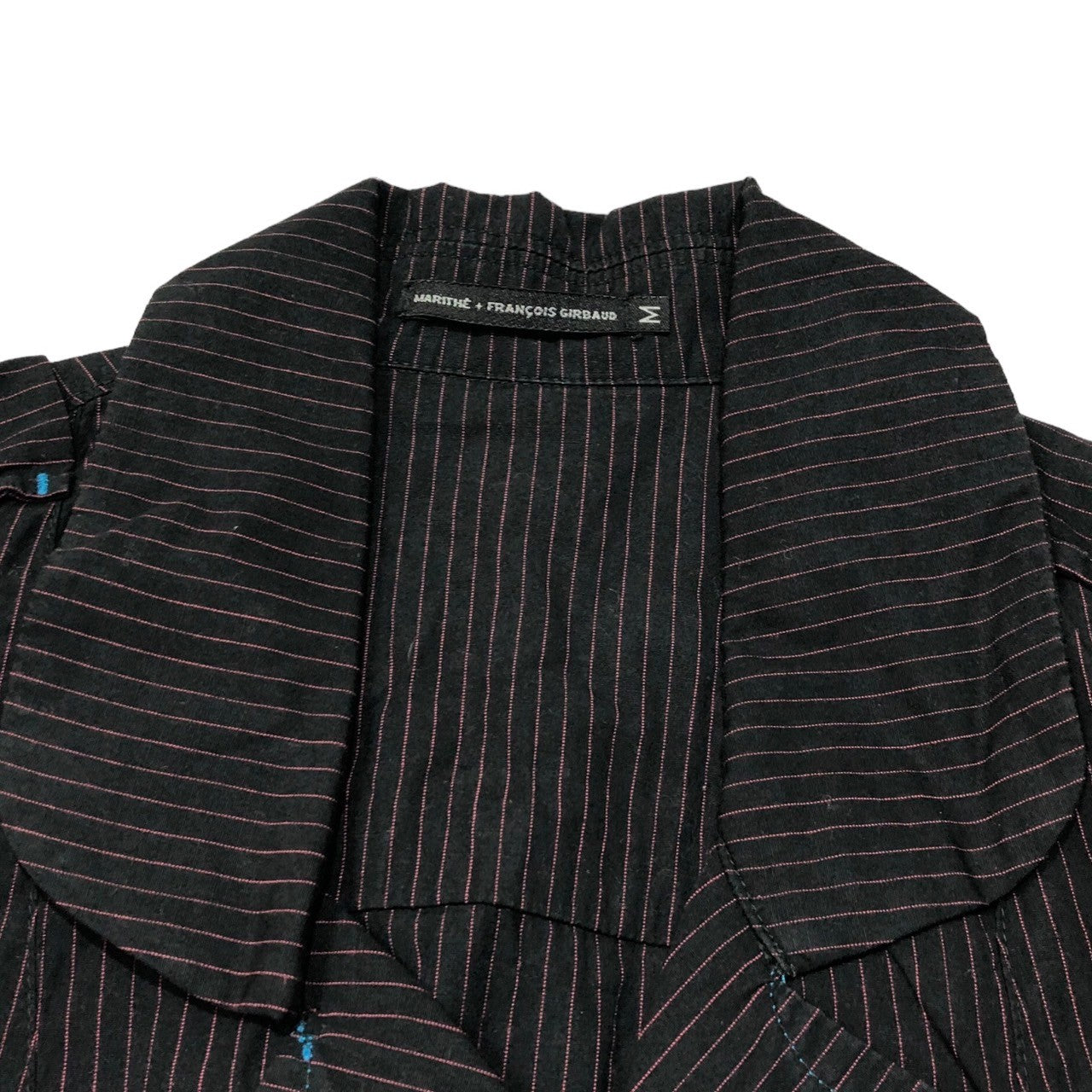 MARITHE FRANCOIS GIRBAUD(マリテフランソワジルボー) 00's Riders gimmick shirt jacket ストライプ ギミック ライダース シャツ ジャケット F7-5145 M ブラック Y2K