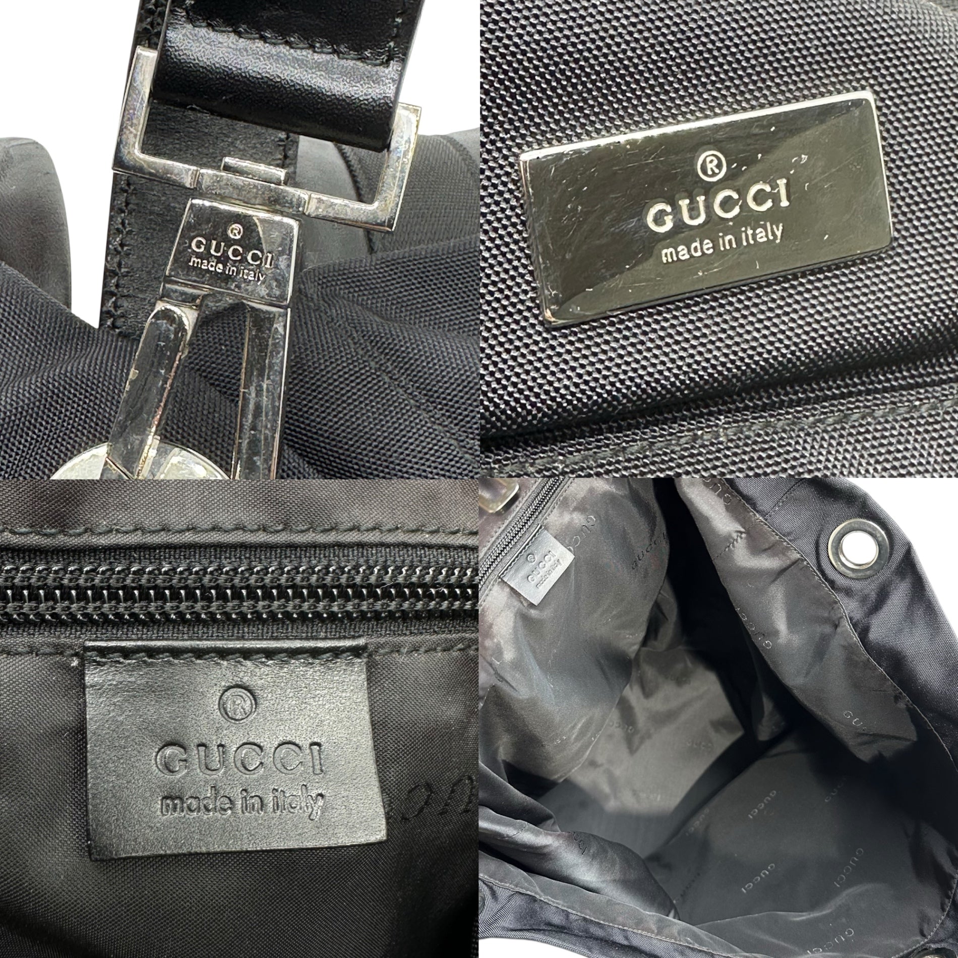 GUCCI(グッチ) Nylon Leather Jackie Drawstring Backpack ナイロン レザー ジャッキー 巾着 リュック 019・0585 ブラック OLD リュックサック デイパック