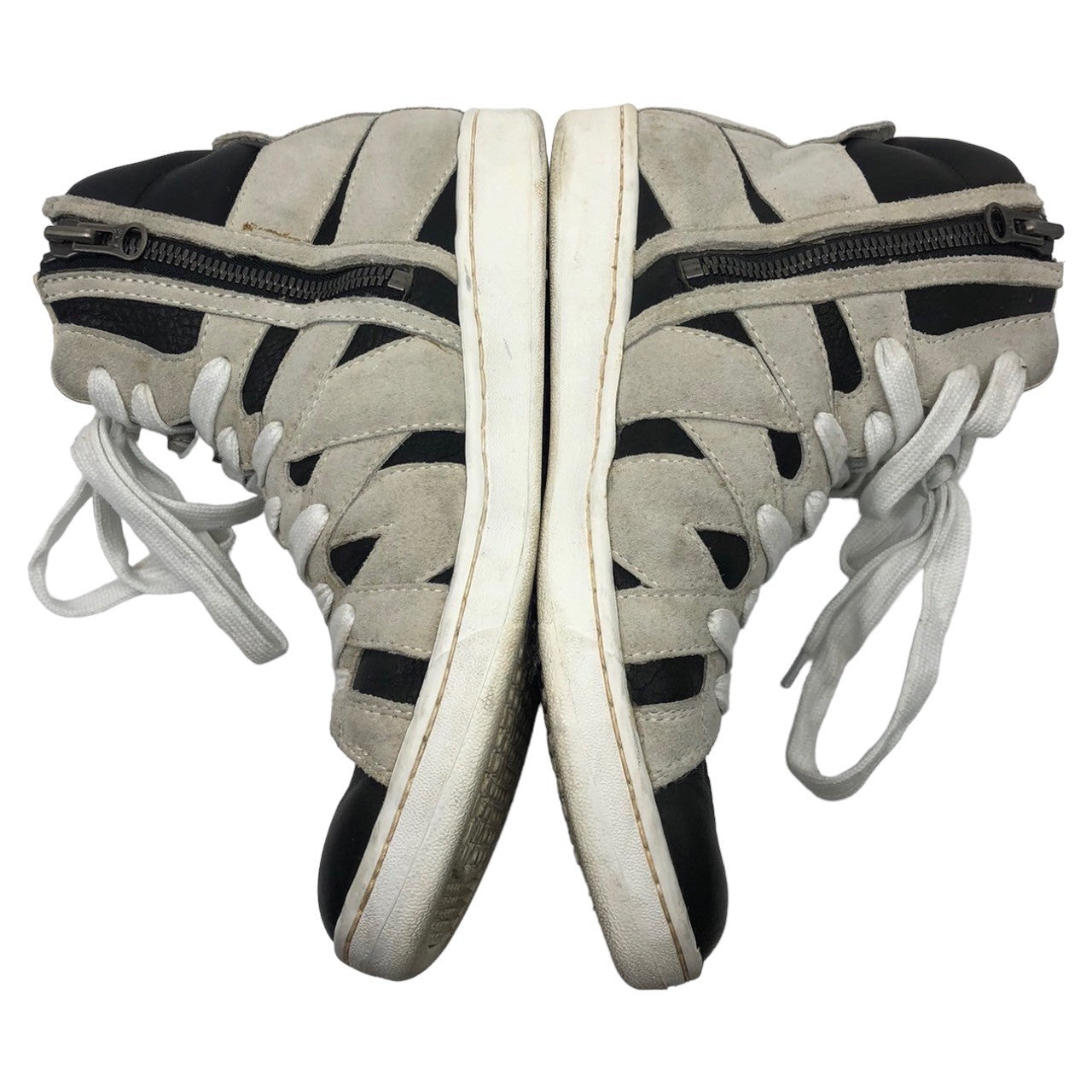 White Flags×ATTACHMENT(アタッチメント×ホワイトフラッグス) カウハイド スウェード レザー ハイカット スニーカー バイカラー サイドジップ 42(26.5cm程度) ライトグレー×ブラック 2012年 コラボ