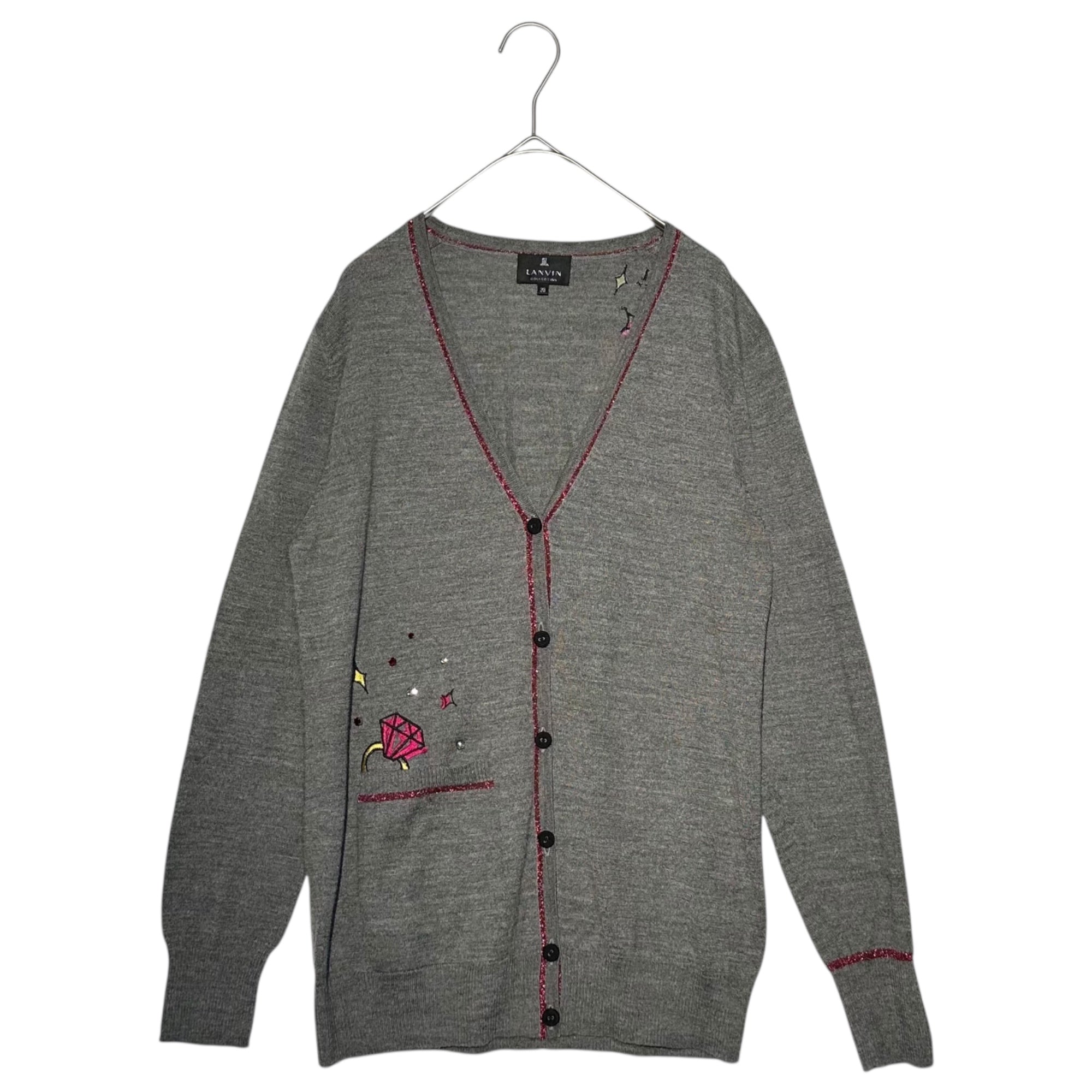 LANVIN COLLECTION(ランバン コレクション) Beaded Patch Decoration Ensemble Cardigan ビーズ ワッペン 装飾 アンサンブル カーディガン 38(M程度) グレー