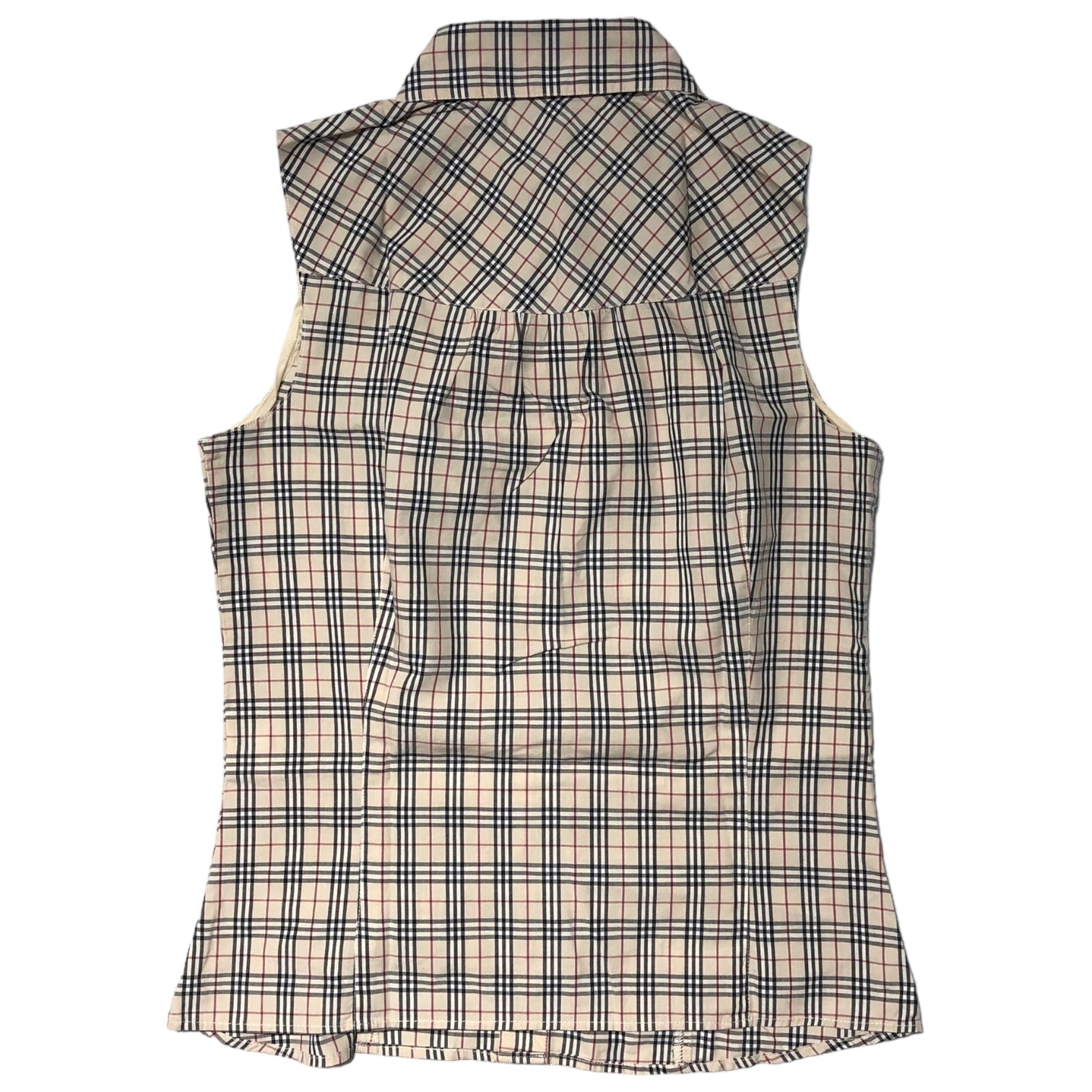 BURBERRY BLUE LABEL(バーバリーブルーレーベル) マイクロ ノバチェック スキッパー ノースリーブ シャツ FE529-210 38(M程度) ベージュ ブラウス