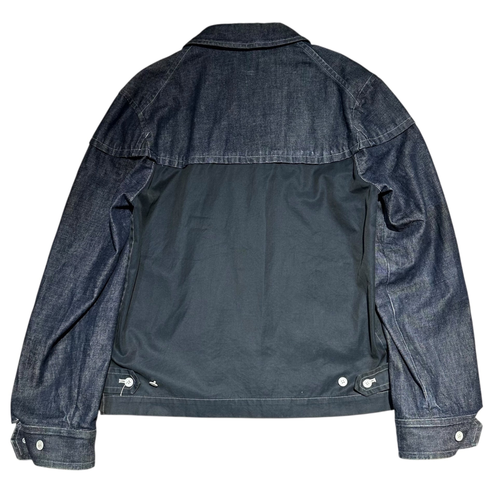 COMME des GARCONS HOMME PLUS(コムデギャルソンオムプリュス) 02SS Fluorescent denim cut zip-up swing top jacket 蛍光期 デニム 切替 ジップアップ スイングトップ ジャケット PE-J086 M インディゴ×ブラック AD2001