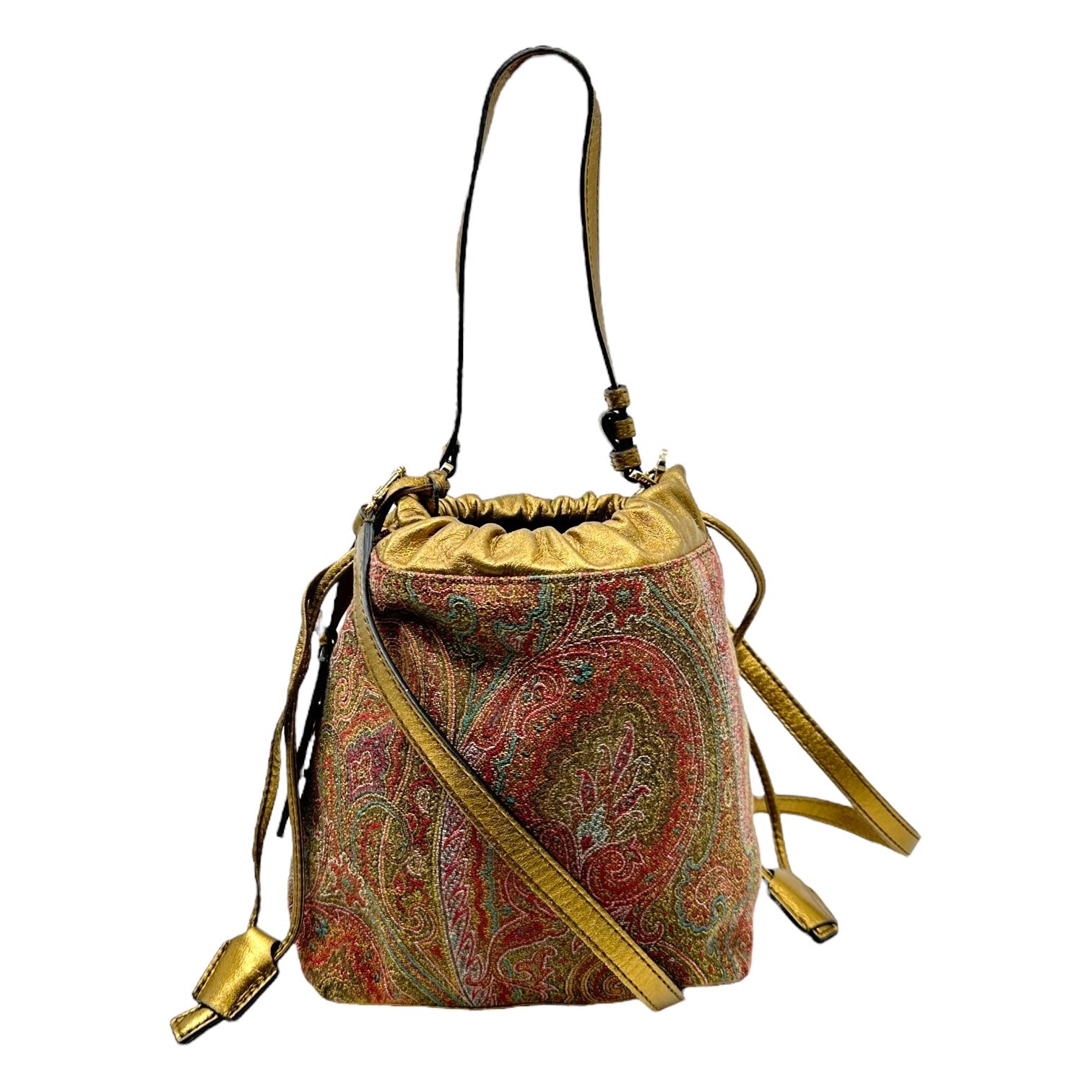 ETRO(エトロ) Paisley pattern drawstring leather shoulder bag ペイズリー柄 巾着 レザー ショルダー バッグ 1G504-1884 レッド×ゴールド 25-03-15
