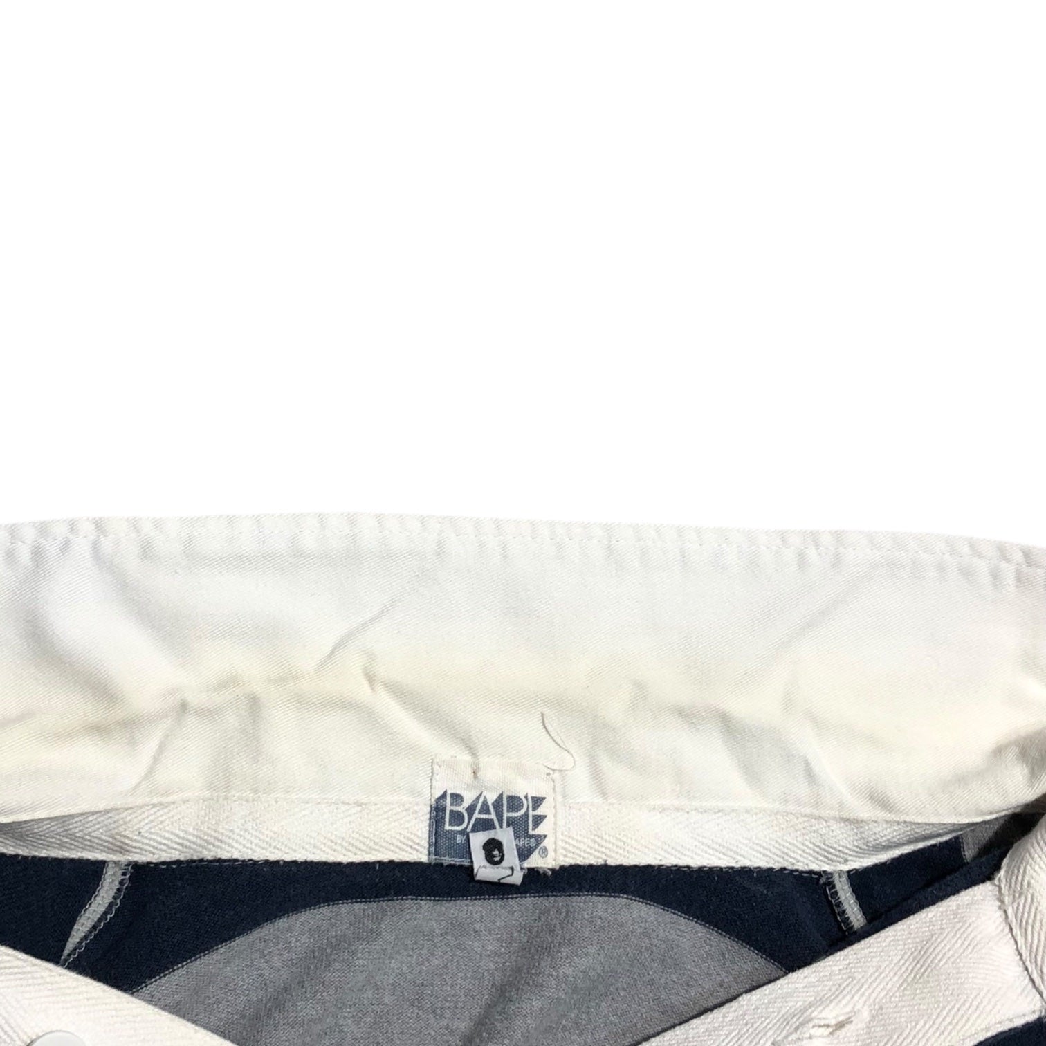 A BATHING APE(アベイシングエイプ) 00's One point logo border rugby shirt ワンポイント ロゴ ボーダー ラガー シャツ L グレー×ネイビー ポロシャツ