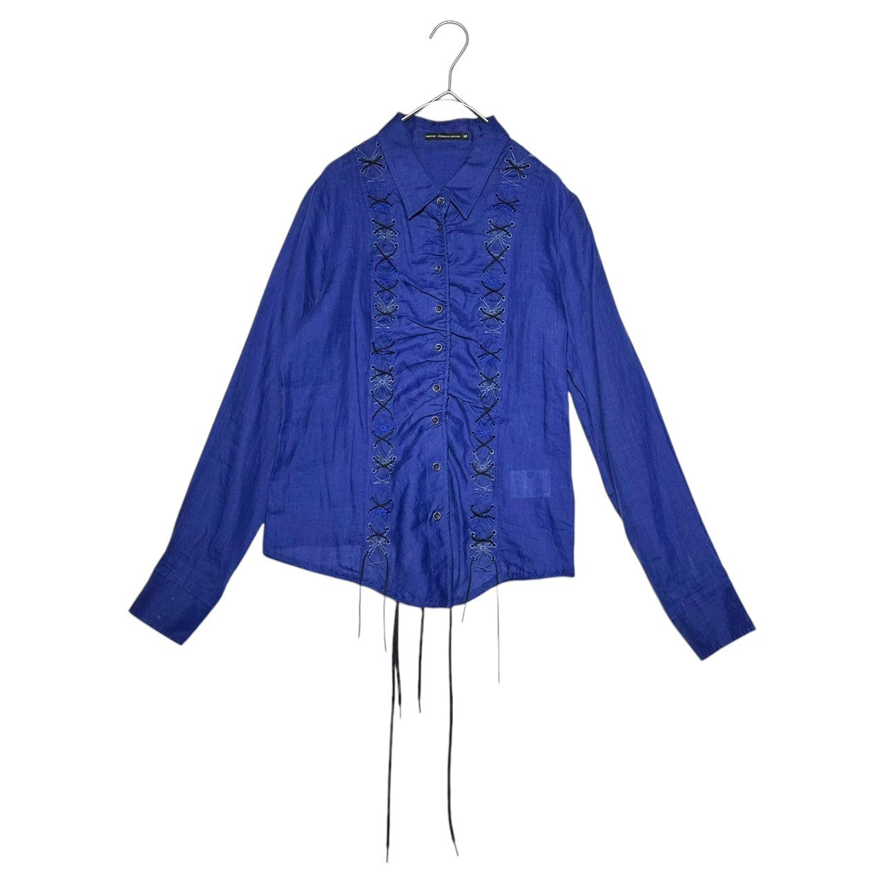 MARITHE FRANCOIS GIRBAUD(マリテフランソワジルボー) 00s Side Lace-Up Linen Shirt 00年代 サイド レースアップ リネン シャツ F6-5354 S ブルー