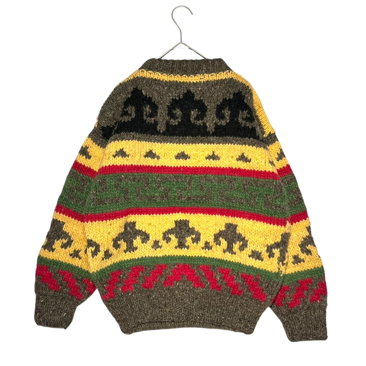 INDIGENOUS DESIGNS(インディアンデザインズ) Ecuador made Indian low gauge knit エクアドル製 インディアン ローゲージ ニット S ブラウン×ベージュ 環境保護 サスティナブル オーガニック