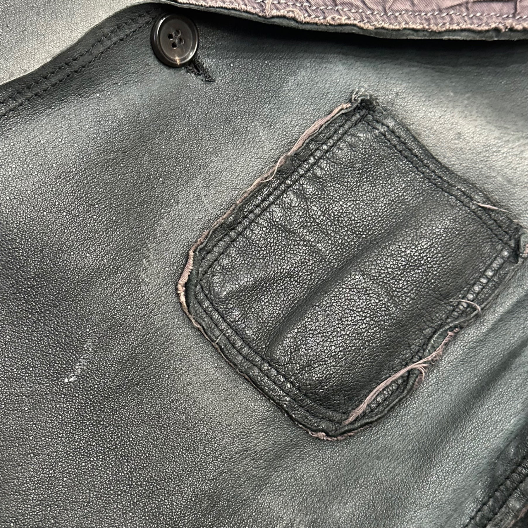 COMME des GARCONS SHIRT(コムデギャルソンシャツ) 90's Small Collar Grunge Short-Length Leather Jacket 90年代 スモールカラー グランジ ショートレングス レザー ジャケット S グレー 裾カットオフリメイク