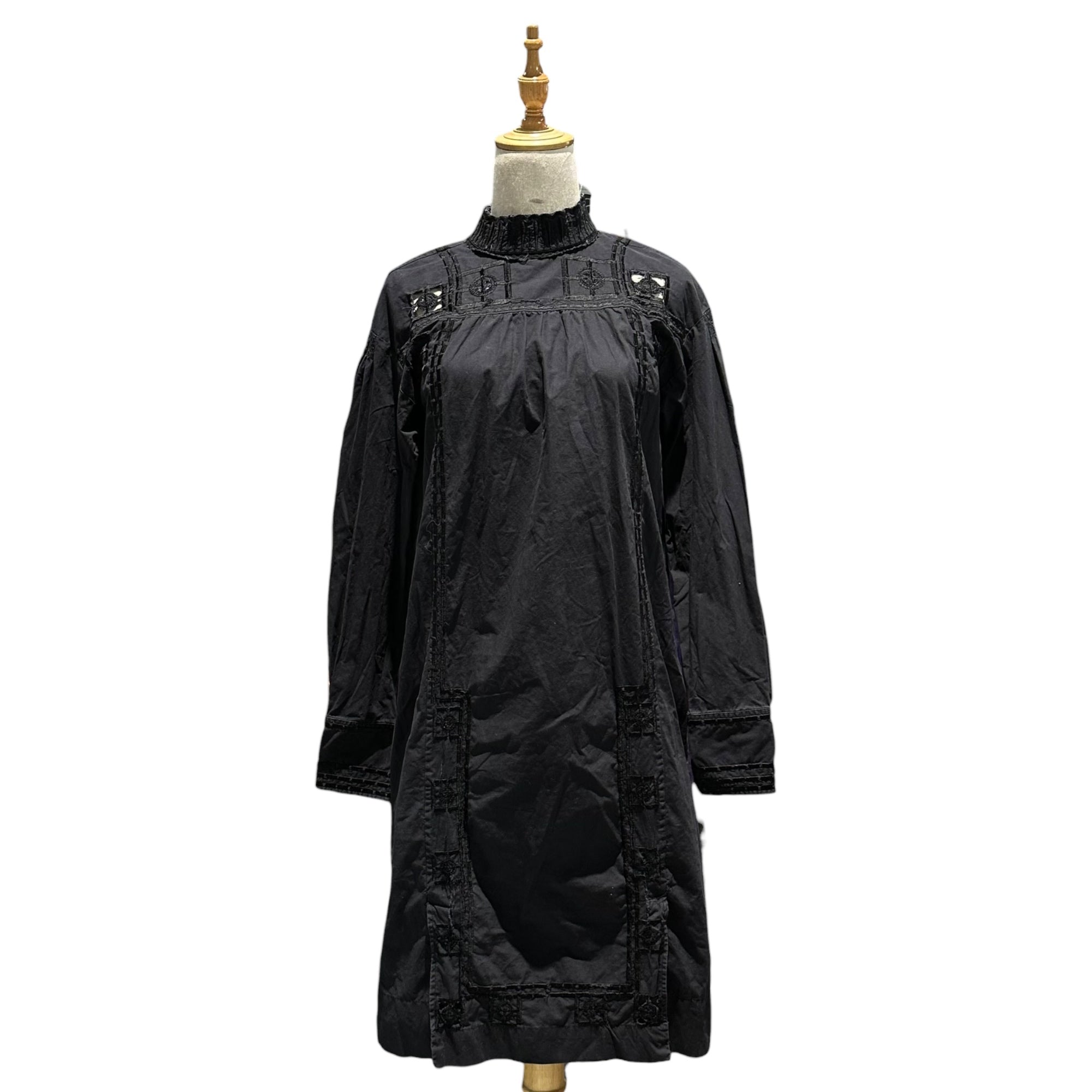 ISABEL MARANT(イザベルマラン) Ethnic Embroidered Stand Collar Cotton Dress エスニック 刺繍 スタンドカラー コットン ワンピース 36(S程度) ブラック サイドポケット