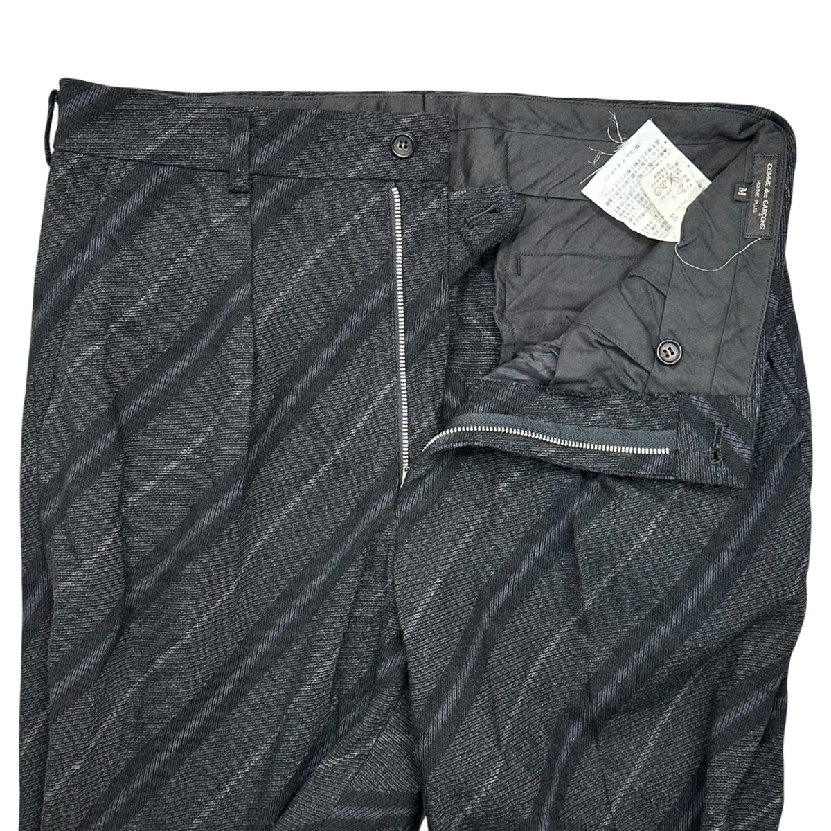 COMME des GARCONS HOMME PLUS(コムデギャルソンオムプリュス) 1997AW Diagonal-Striped Wool Slacks with One Pleat 斜め ストライプ ウール 1タック スラックス PP-04005M M チャコールグレー×ネイビー AD1997 90年代 アーカイブ
