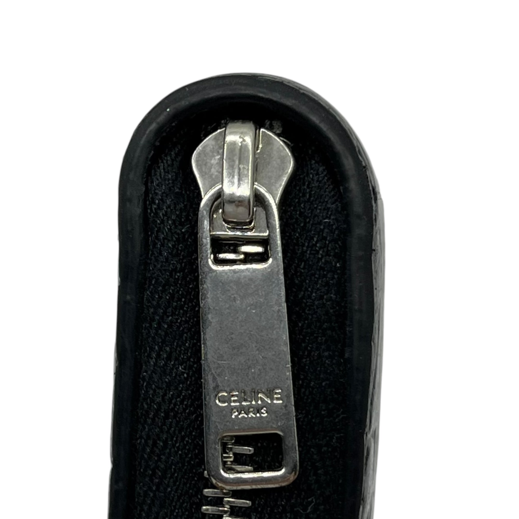 CELINE(セリーヌ) Croco-embossed leather round zip wallet クロコダイル 型押し カーフ スキン ラージ ジップ ウォレット ブラック 長財布 ラウンドジップ レザー 本革