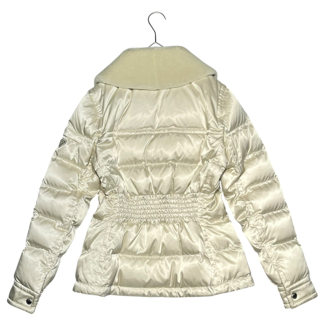 PRADA(プラダ) 20AW fur white goose down jacket ファー ホワイトグース ダウン ジャケット 29P796 38(M程度) ホワイト 三角プレートロゴ