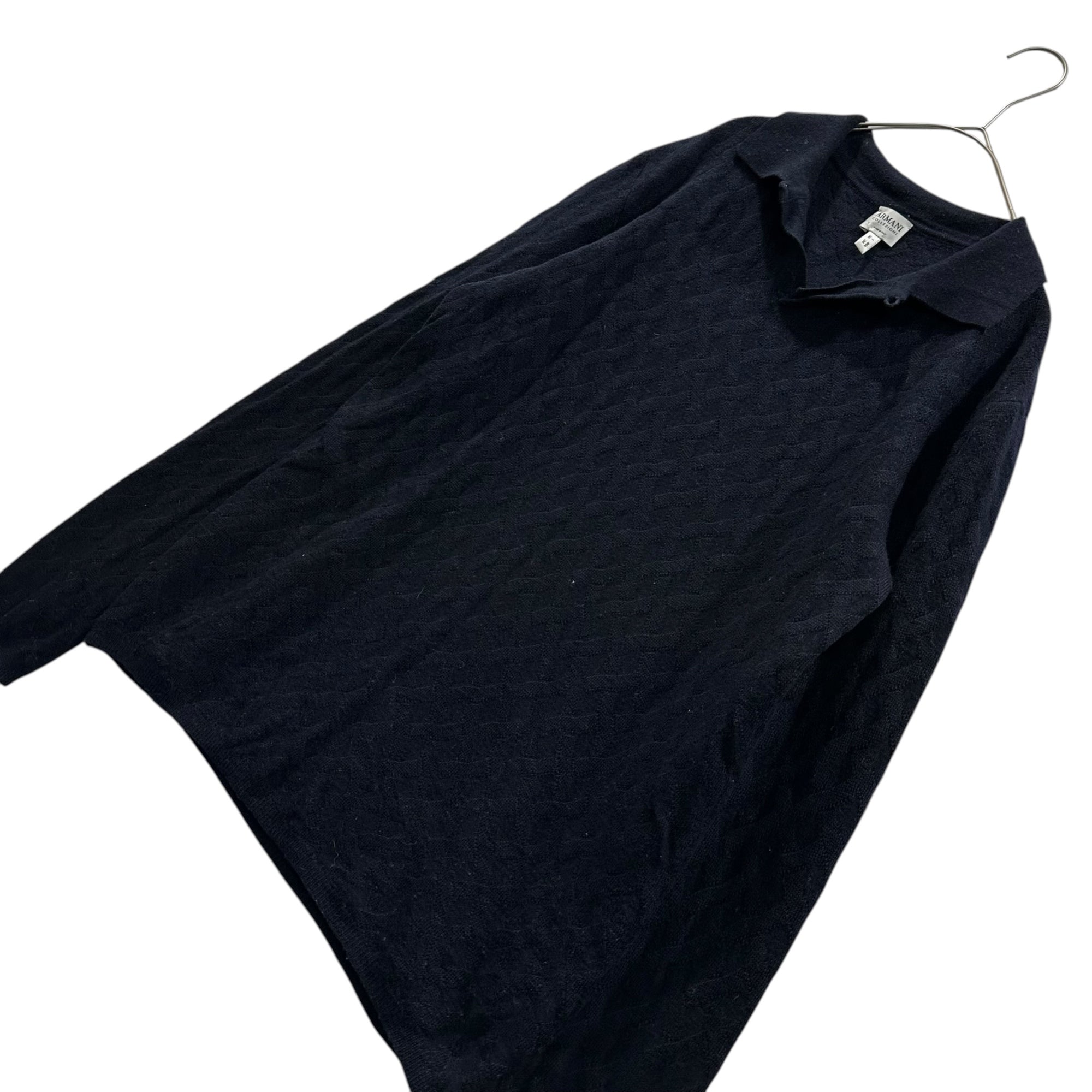 ARMANI COLLEZIONI(アルマーニコレツィオーニ) 90's 100% Merino Wool L/S Knit Polo Shirt メリノウール 100% 長袖 ニット ポロシャツ 5005B TG 50 ネイビー