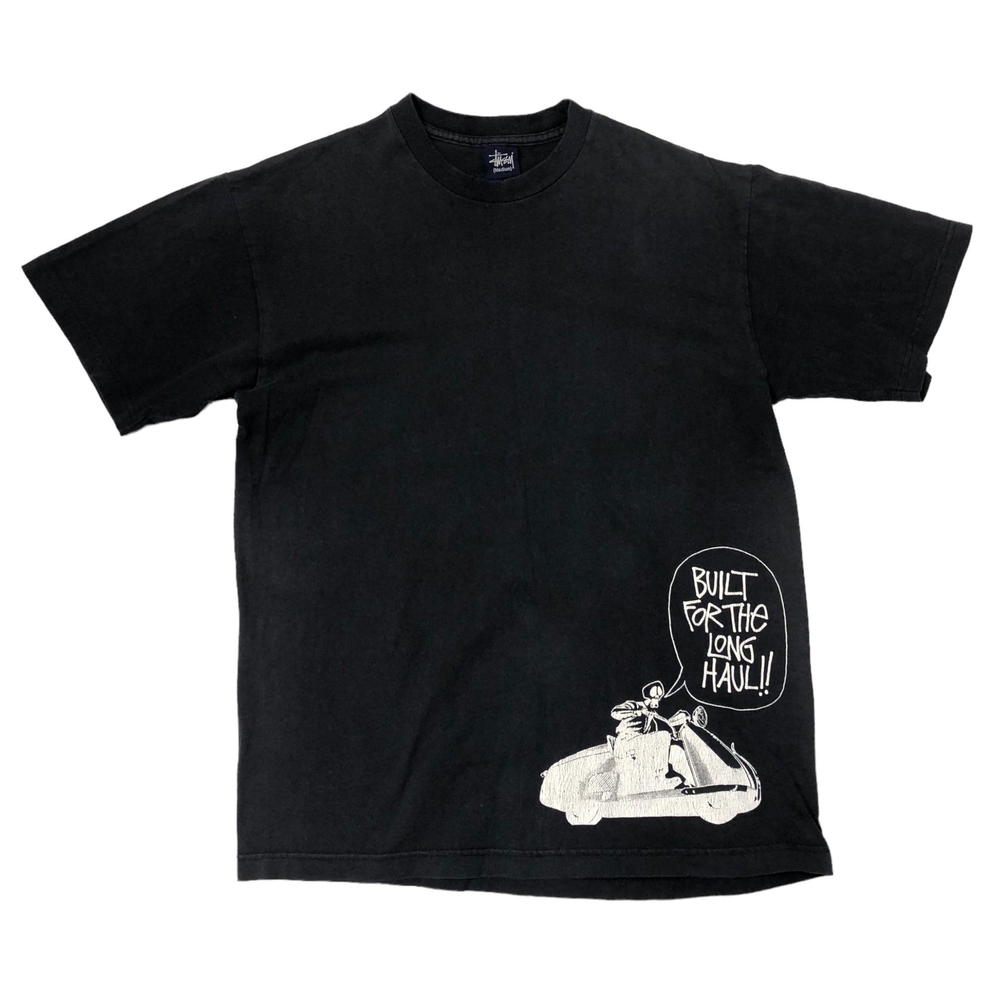 STUSSY(ステューシー) 90's~00's VINTAGE BIKER SKULL Tシャツ バイカー スカル ドクロ 紺タグ M ブラック 90~00年代 BUILT FOR THE LONG HAUL OLD STUSSY