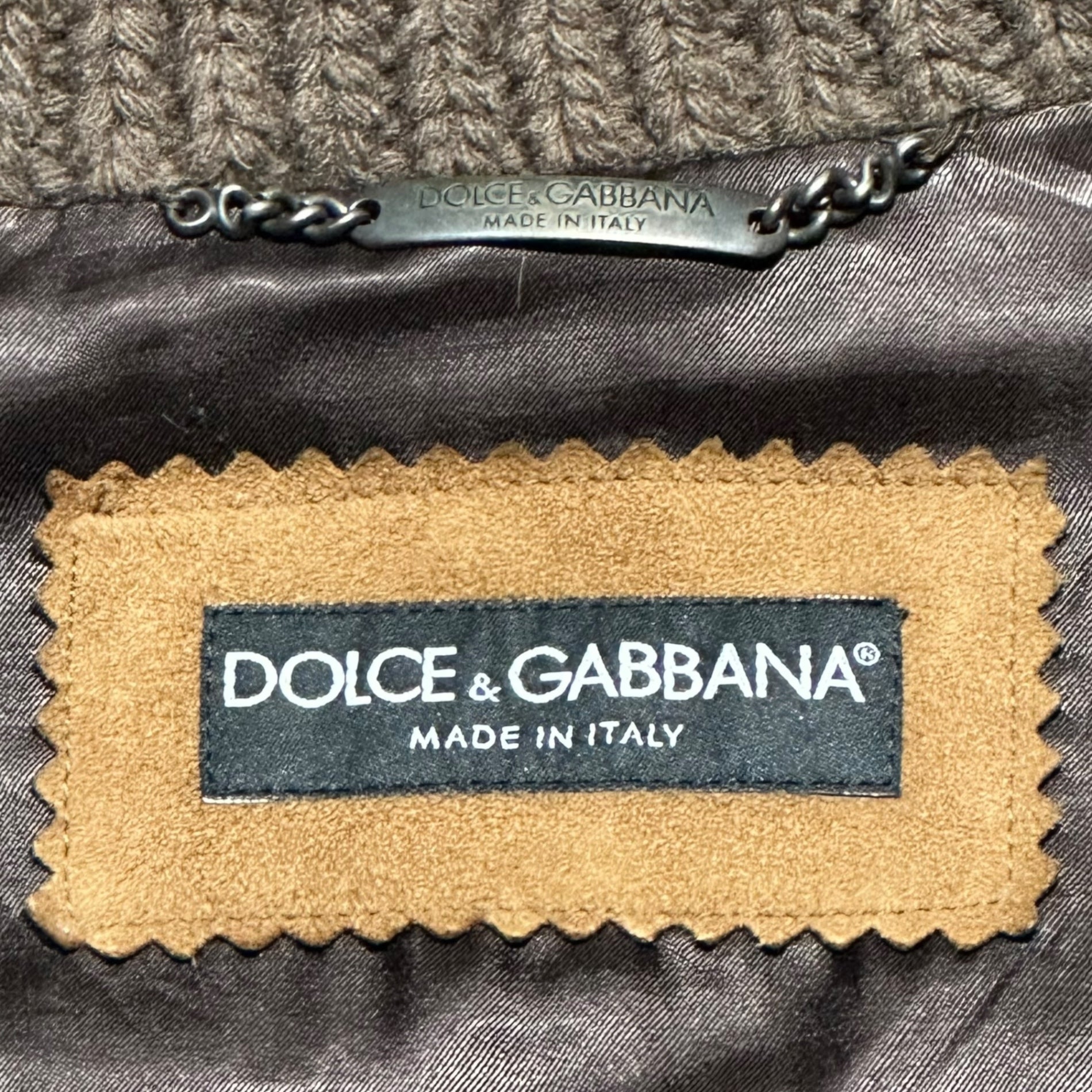 DOLCE&GABBANA(ドルチェ&ガッバーナドルガバ) Knit Sleeve Paneled Suede Leather Zip-Up Jacket ニットスリーブ 切替 スウェードレザー ジップアップ ジャケット G9Q40L 48(M程度) キャメル
