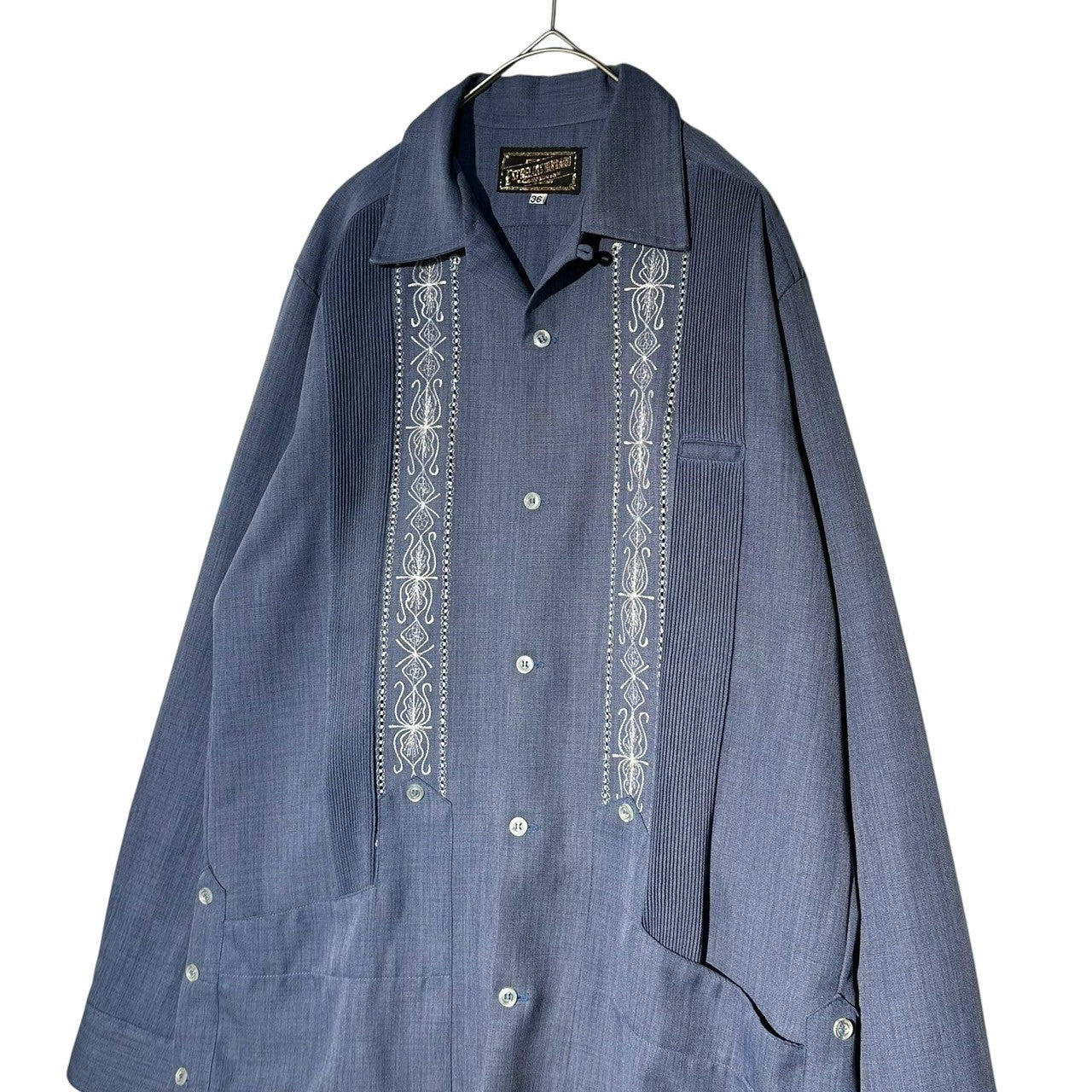 Estrella Standard Guayabera(エストレヤスタンダードグァジャベーラ) LONG SLEEVES GUAYABERA REJILLADA CIPRE 長袖 キューバ シャツ 36(S程度) スカイブルー