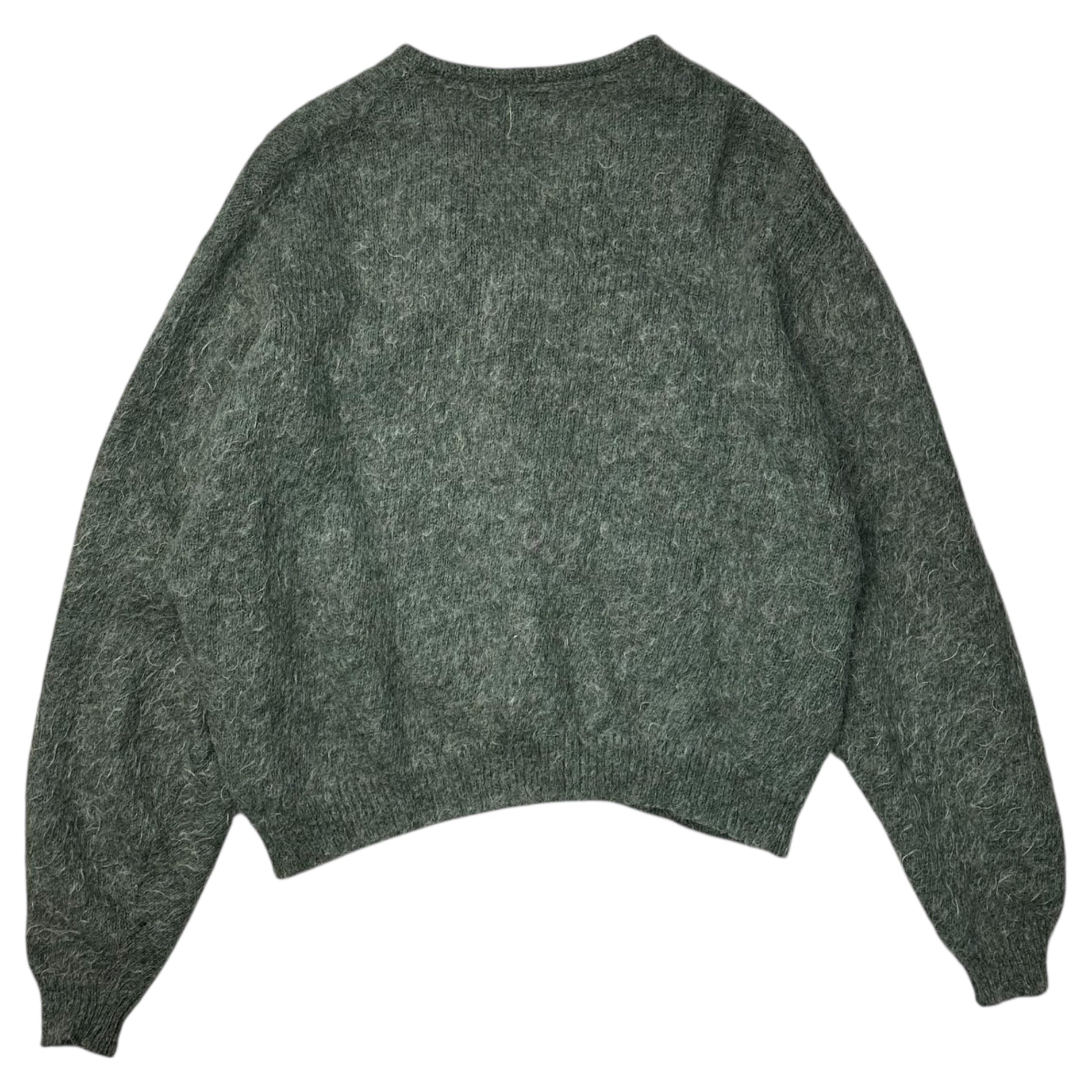 BRENT(ブレント) 60's Shaggy Mohair Cardigan シャギー モヘア カーディガン L グレーグリーン 60年代 貝ボタン ヴィンテージ 毛足長