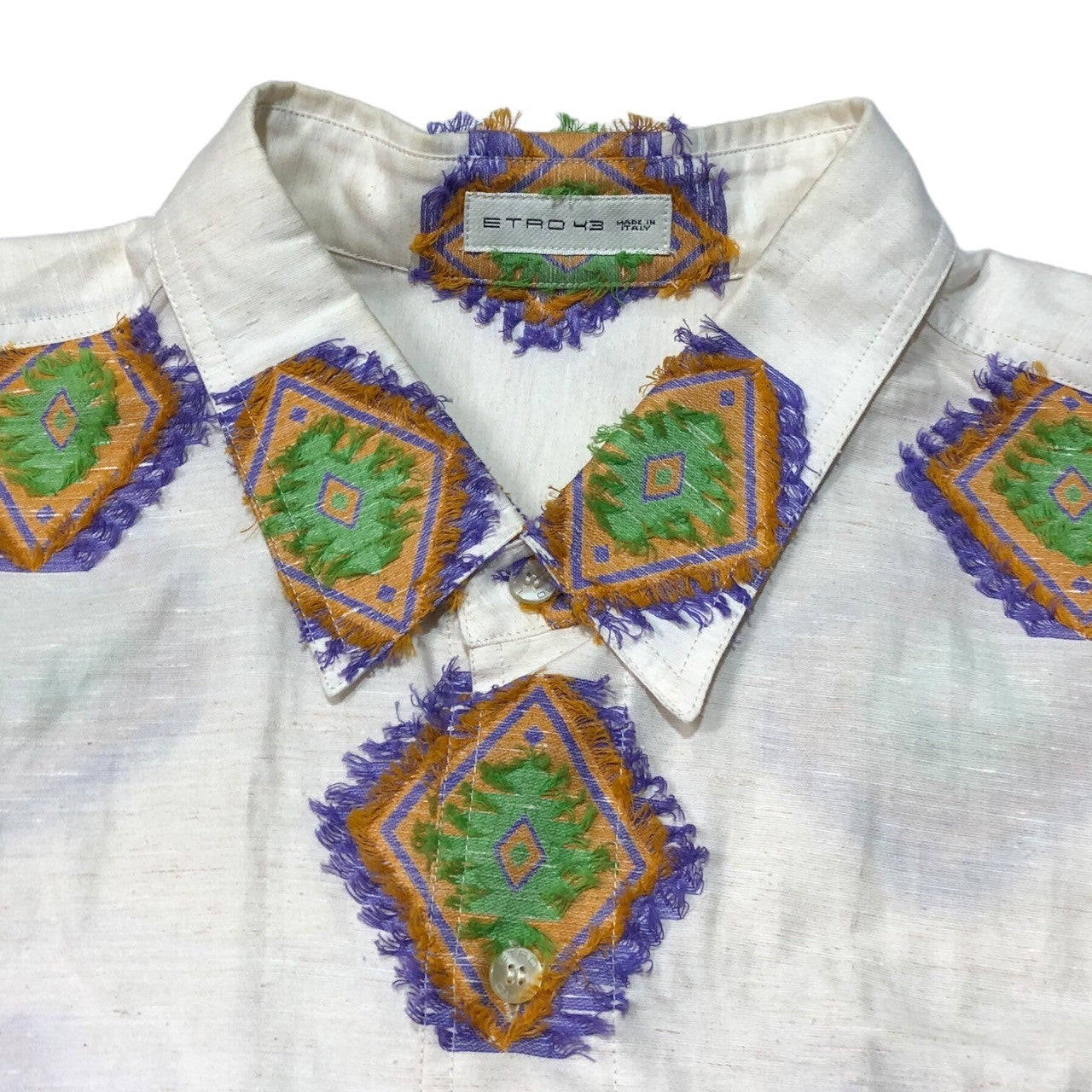 ETRO(エトロ) ORTEGA allover pattern short sleeve overshirt オルテガ 総柄 半袖 オーバーシャツ 191-1K916-6016 SIZE 43(XL程度) アイボリー×パープル×オレンジ