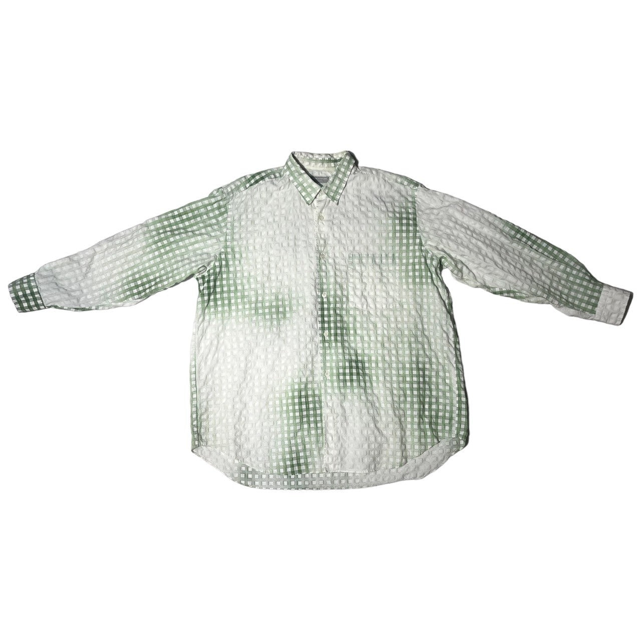 COMME des GARCONS HOMME(コムデギャルソンオム) 90's waffle embossing gradation check shirt/ワッフル型押しグラデーションチェックシャツ/田中啓一 HB-040050 SIZE FREE ホワイト×グリーン AD1998 田中オム