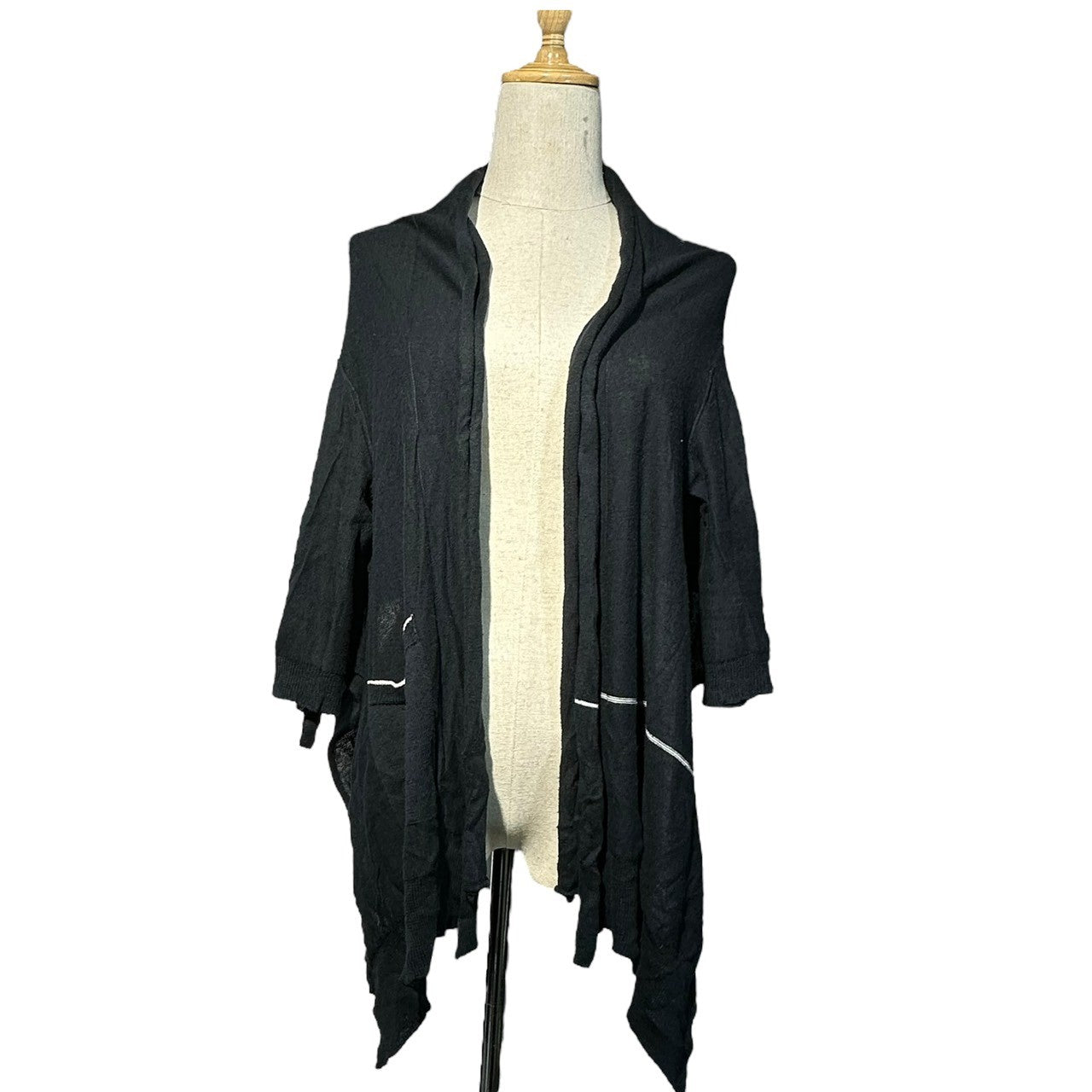 Y's(ワイズ) Line design bolero knit cardigan ラインデザイン ボレロ ニット カーディガン 羽織 2(M程度) ブラック×ホワイト