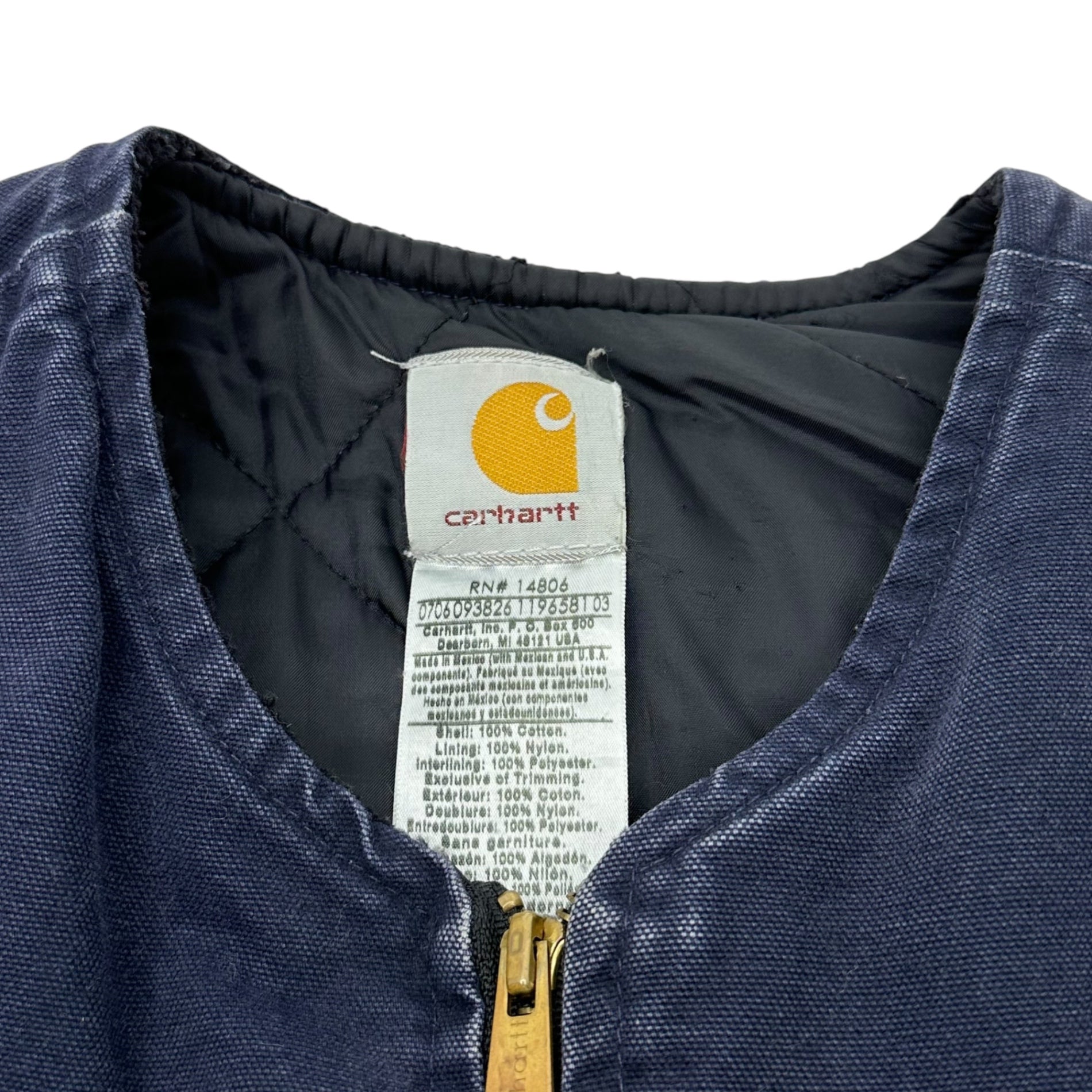 carhartt(カーハート) 00's DUCK VEST V02 MDT ダック地 中綿 ベスト S ネイビー TALL 襟カットリメイク