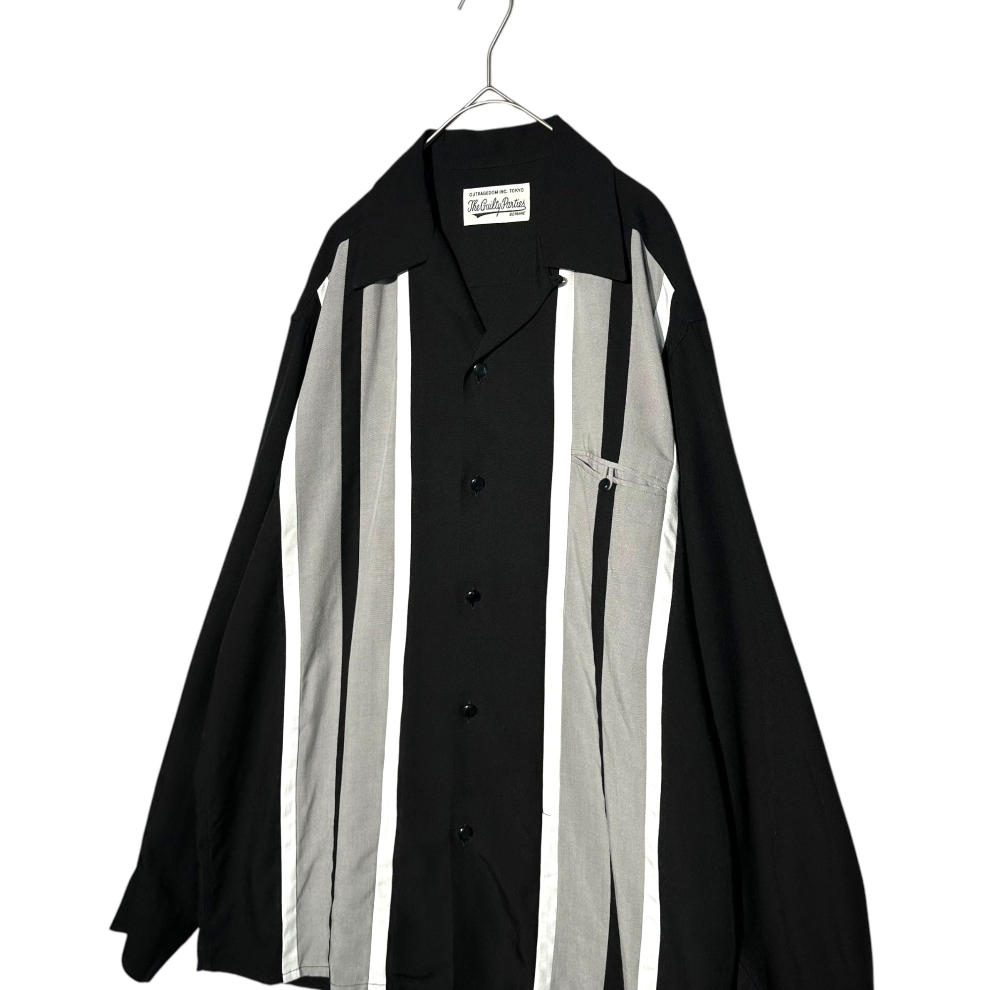 WACKO MARIA(ワコマリア) 23AW SWITCHING OPEN COLLAR SHIRT 切替 オープン カラー 長袖 シャツ 23FW-WMS-OC08 M ブラック×グレー 開襟 50s 23FW