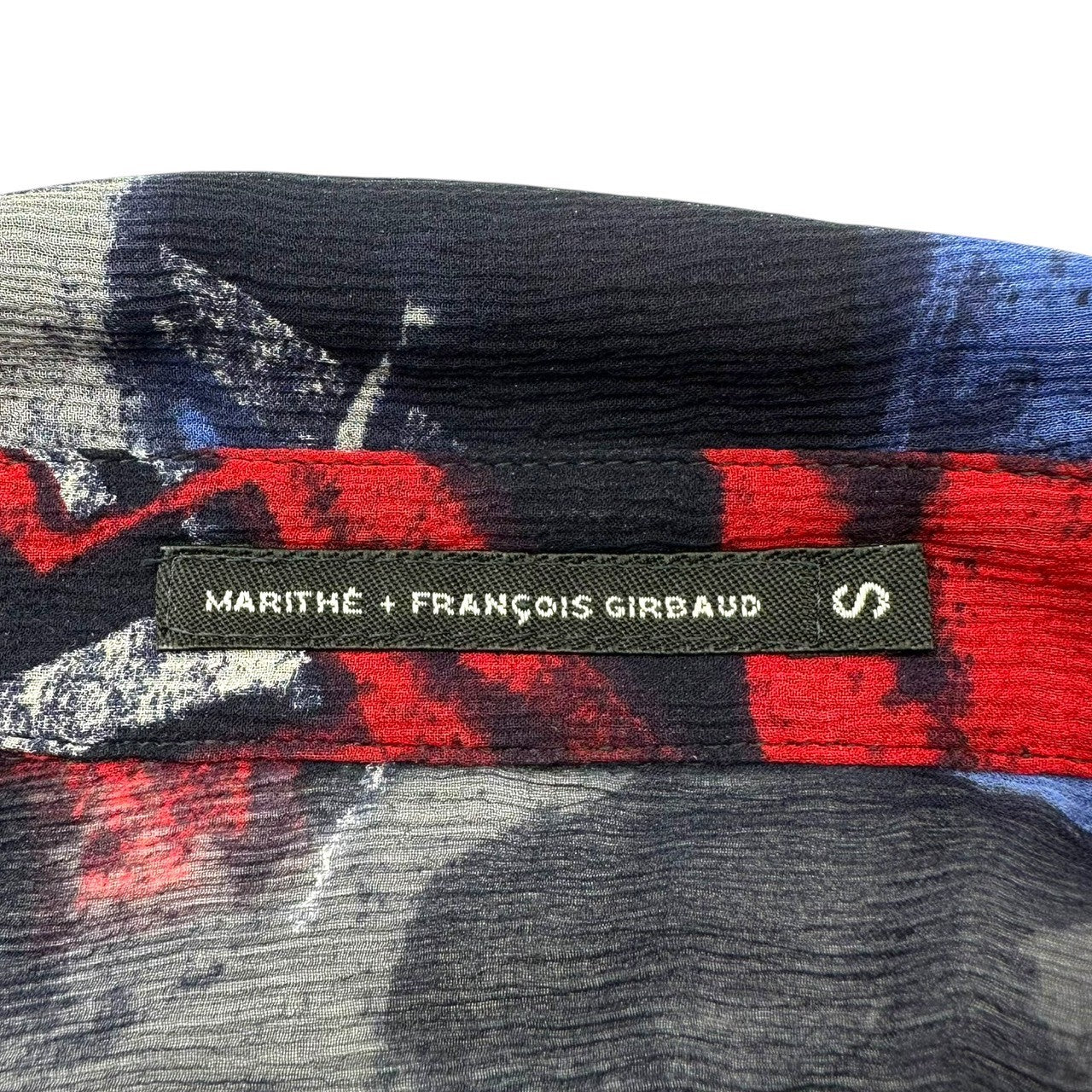 MARITHE FRANCOIS GIRBAUD(マリテフランソワジルボー) 00s all-over silk blouse shirt 総柄 シルク ブラウス シャツ F7-5409 S ネイビー×レッド