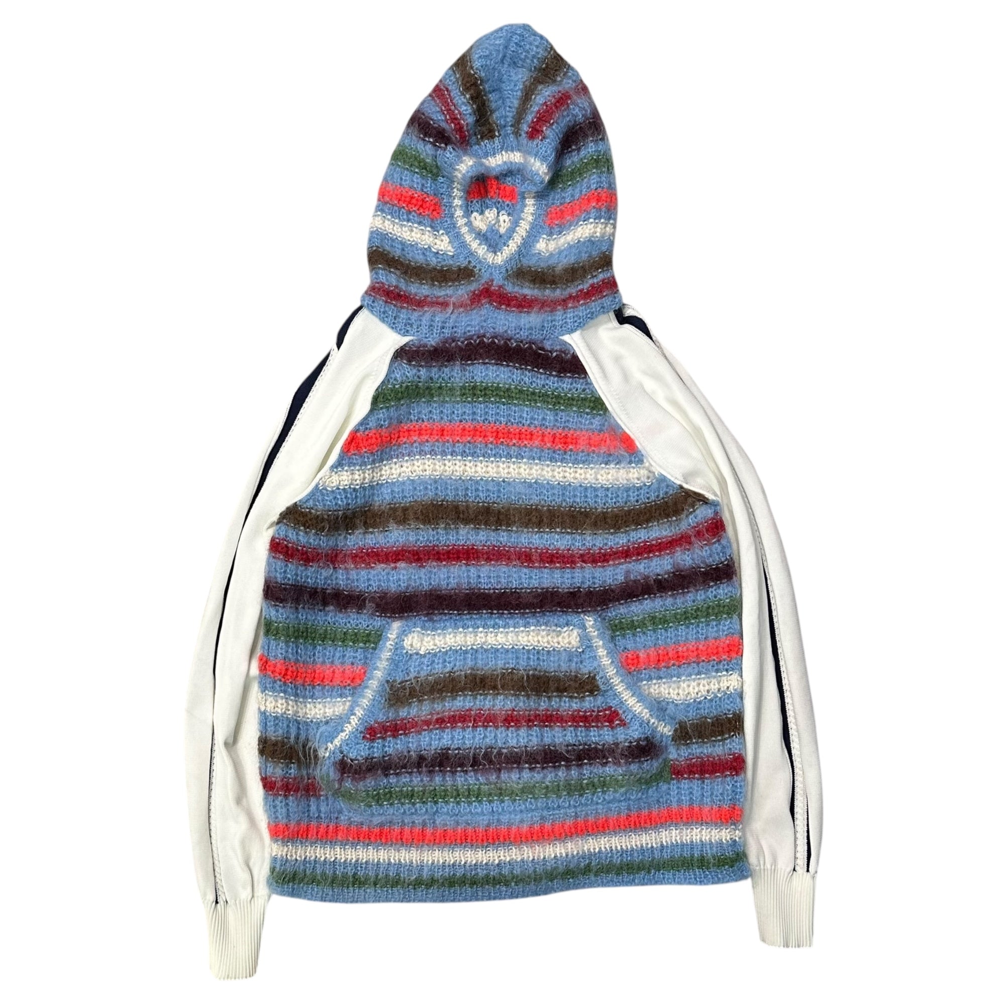 TAO(タオ) 23AW Border Knit Hoodie with Contrasting Panels Track Top ボーダー ニット フーディ 切替 トラック トップ TL-N023 S ブルー×マルチカラー×ホワイト AD2023