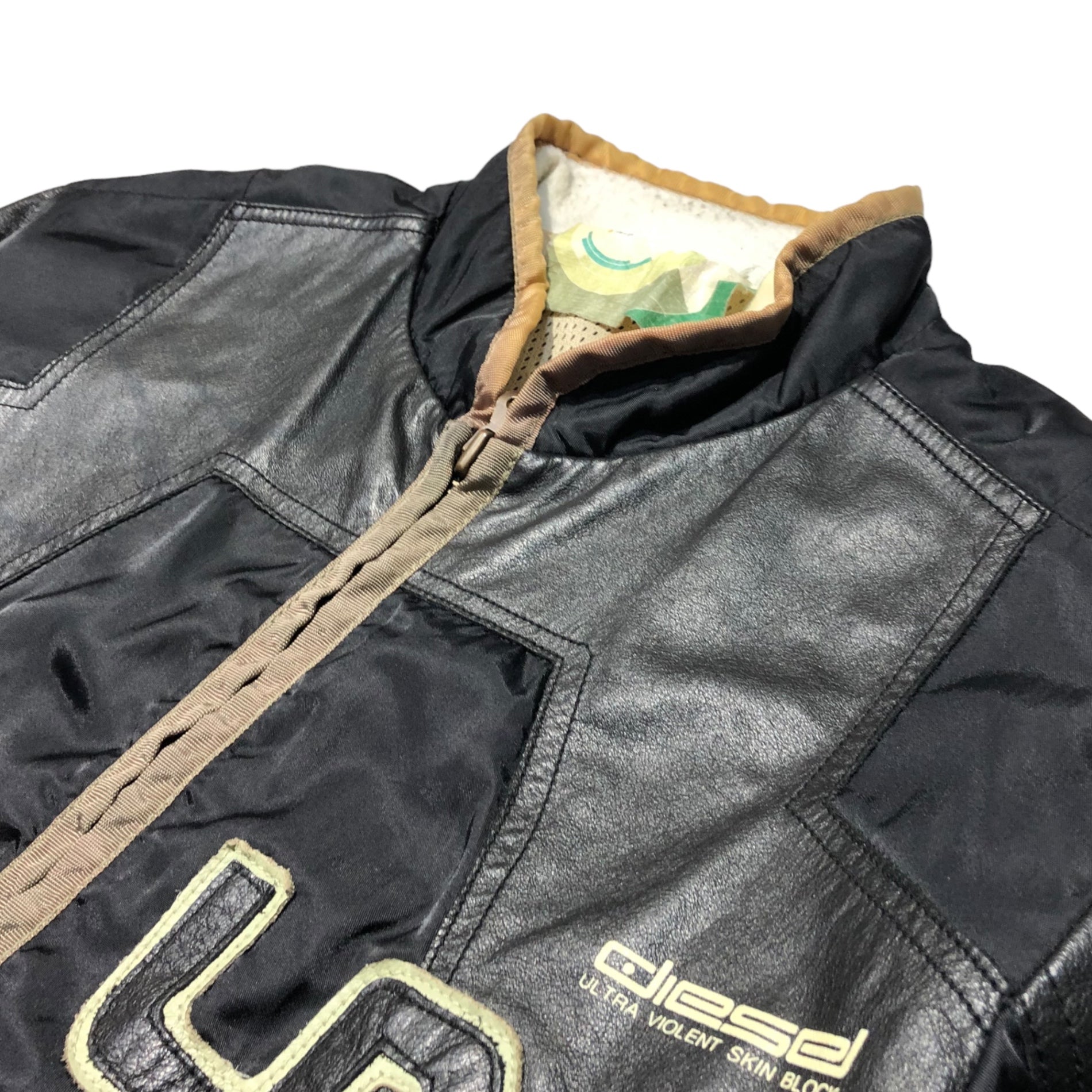 DIESEL(ディーゼル) 90's Leather switching nylon biker jacket レザー切替 ナイロン バイカー ジャケット 90年代 archives アーカイヴ M ブラック×ベージュ ULRTA VIOLENT SKIN BLOCK