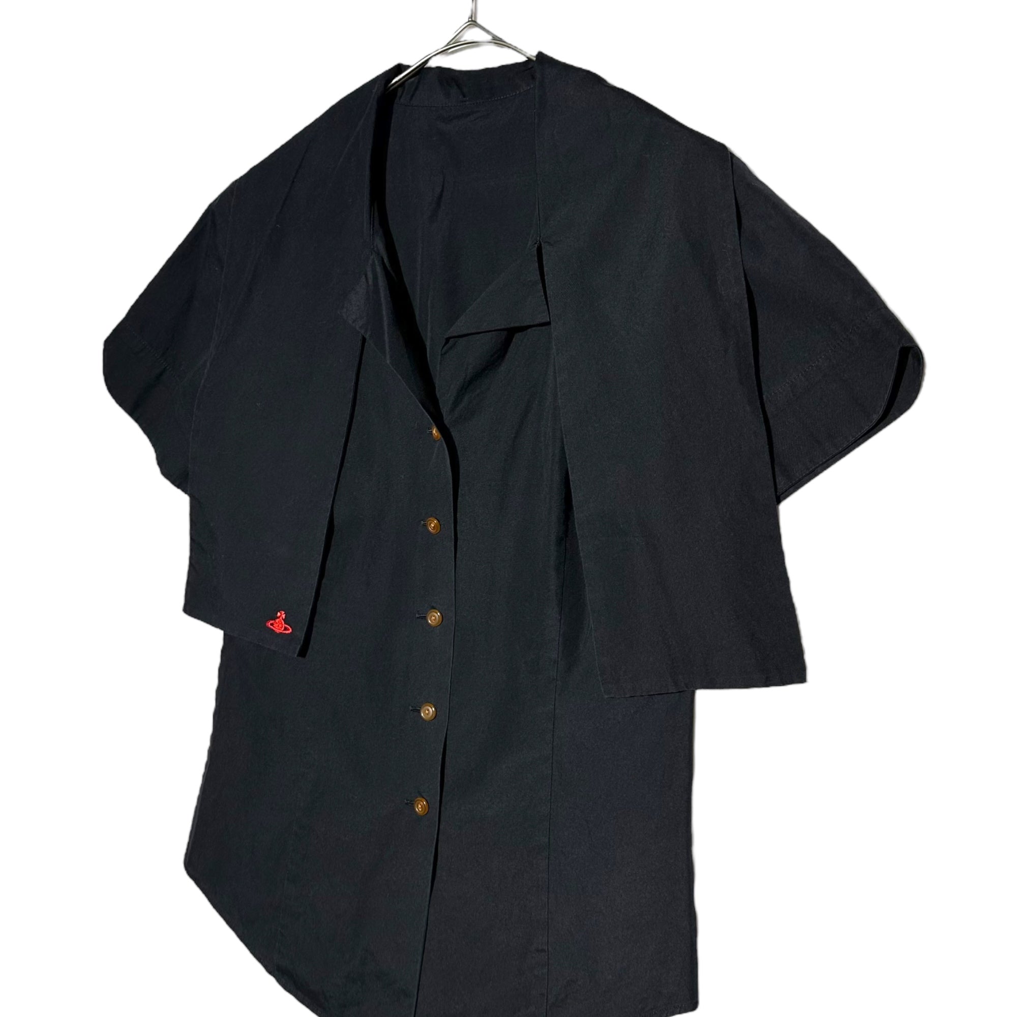 Vivienne Westwood RED LABEL(ヴィヴィアンウエストウッドレッドレーベル) 00's Orb Logo Embroidery S/S Blouse オーブ ロゴ 刺繍 半袖 ボウタイ シャツ ブラウス 357-01-86004 3 ブラック