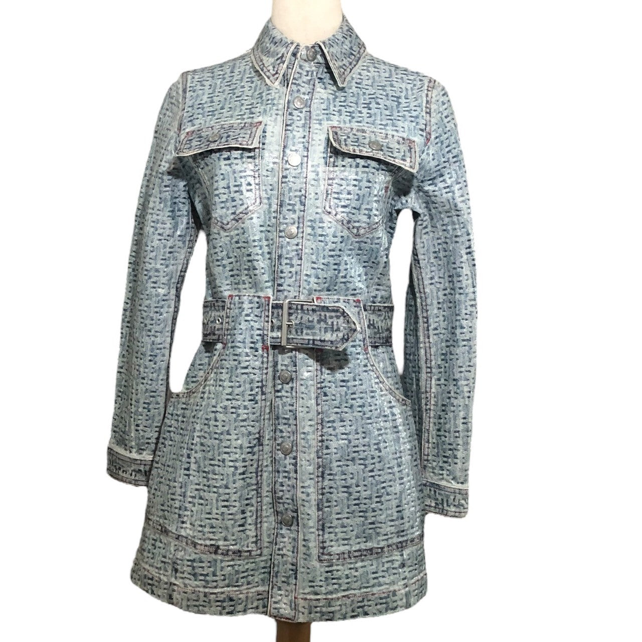 DIESEL(ディーゼル) 22SS De-Minty-Z-Fsb ミニ ドレス ワンピース モノグラム コーティング デニム ジャケット コート A0767809E48 S ライトインディゴ