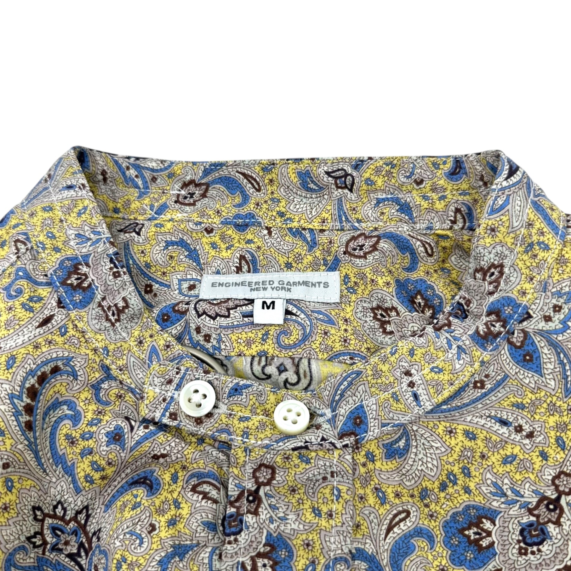 Engineered Garments(エンジニアードガーメンツ) 23SS Grandpa Shirt - Cotton Paisley グランパ シャツ コットン ペイズリー M イエロー バンドカラー ロング 総柄 プルオーバー